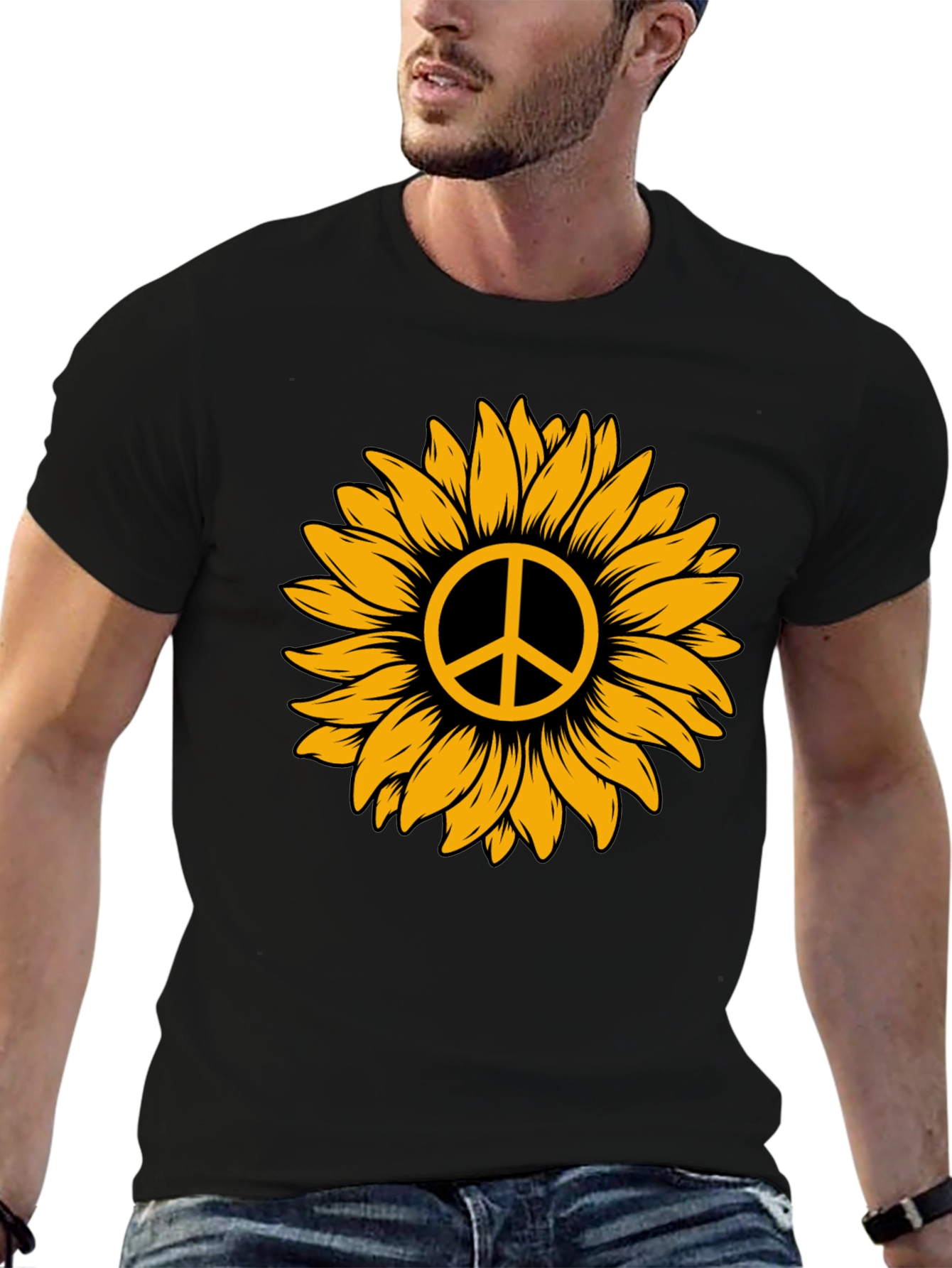 Black Sunflower Peace Sign Graphic Tee - Stylish Comfort view 6