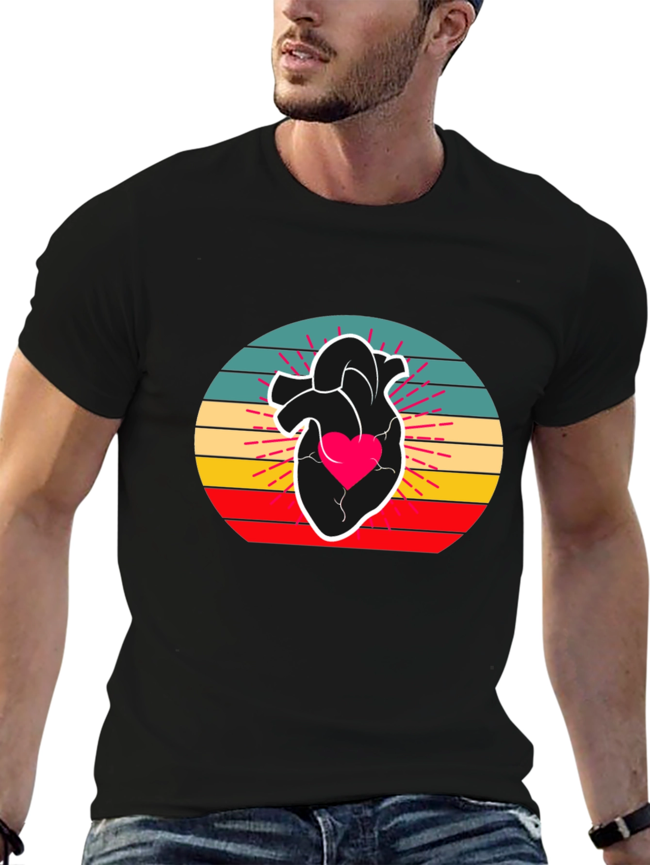 Black Retro Heart Graphic Tee - Stylish Comfort view 6