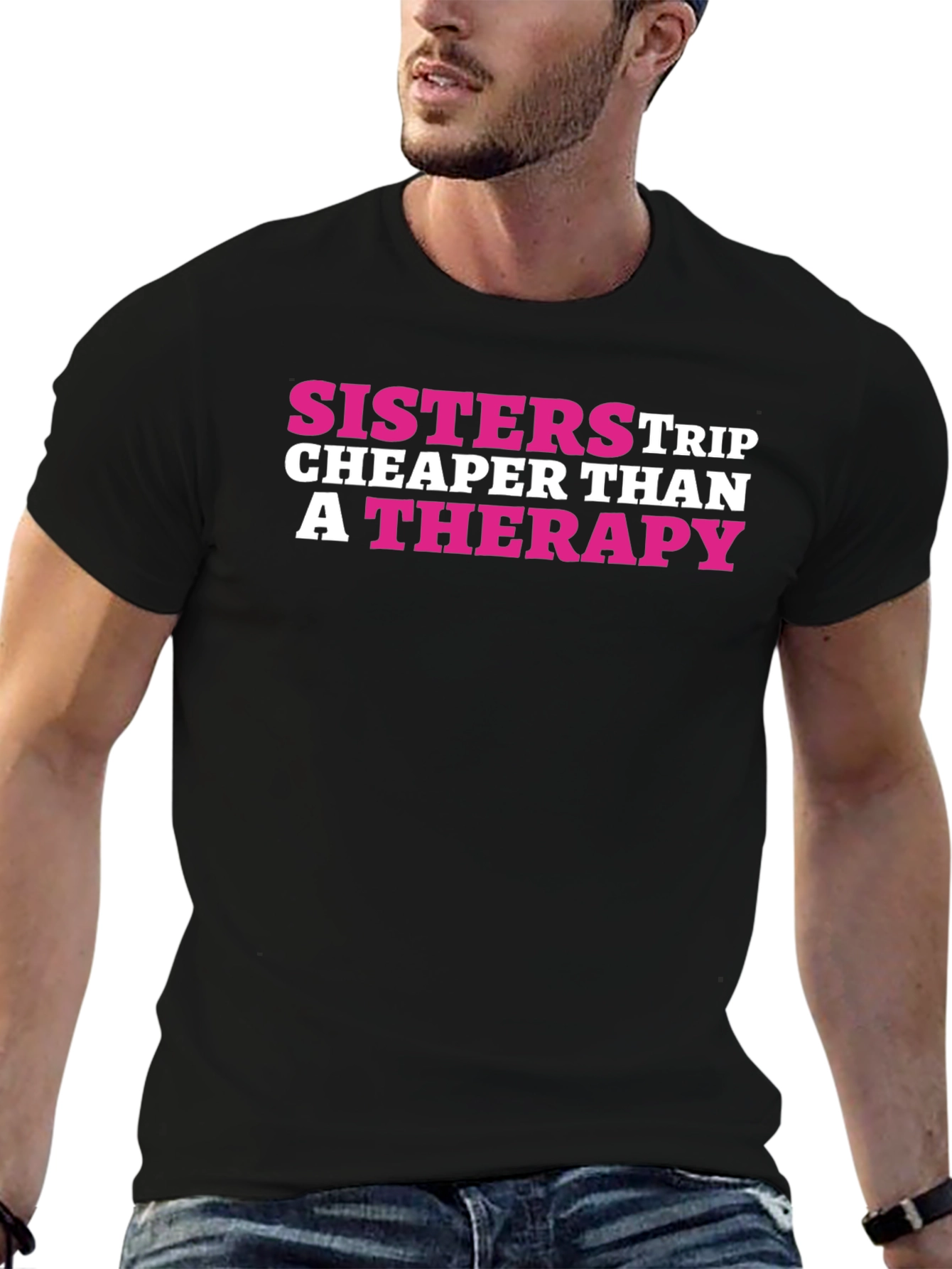 Black Sisters Trip Cheaper Than Therapy Black T-Shirt view 6