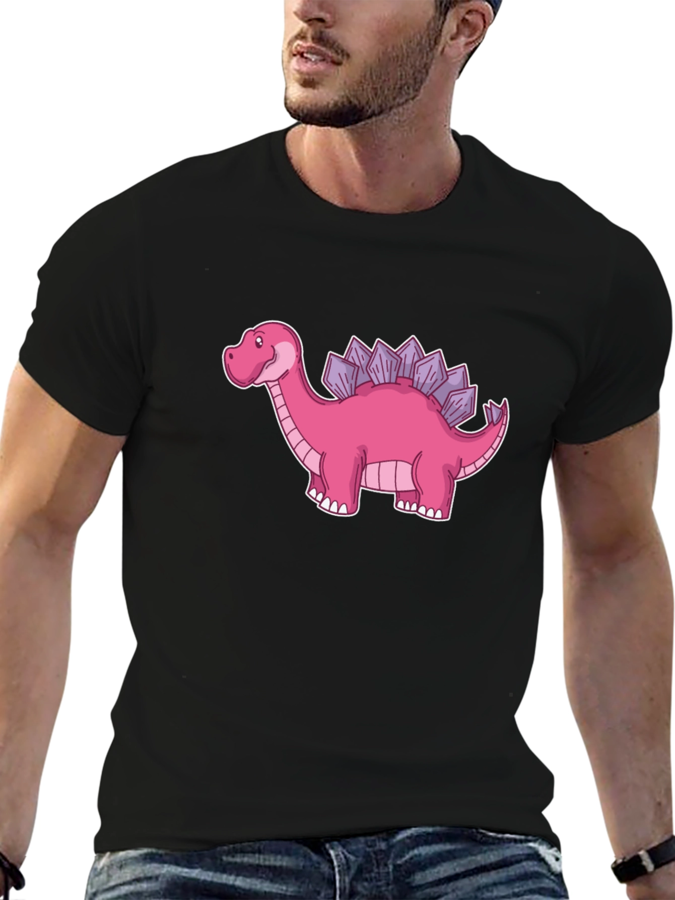 Black Dino T-Shirt - Pink Stegosaurus Graphic Tee view 6