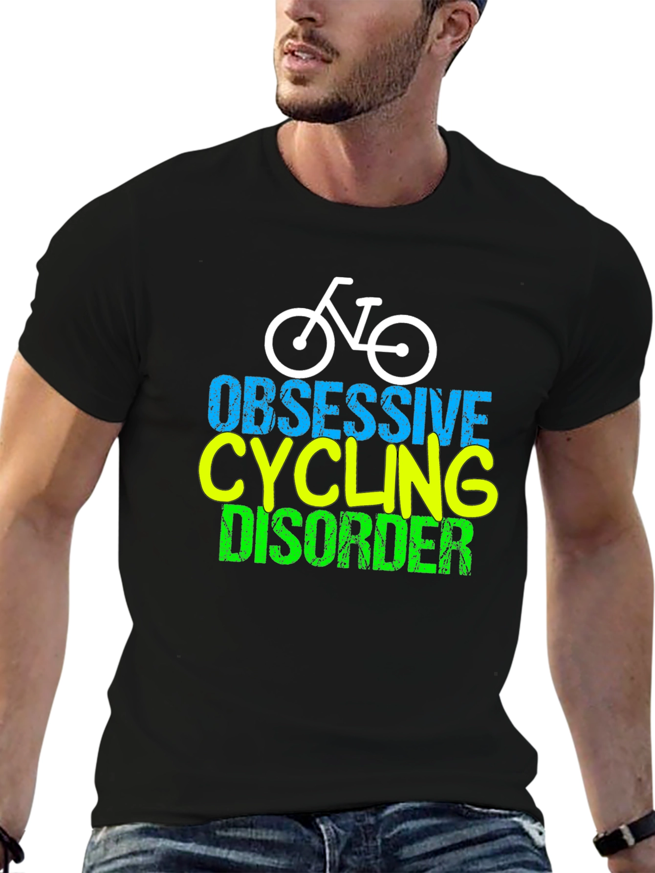 Black Obsessive Cycling Disorder Graphic T-Shirt view 6