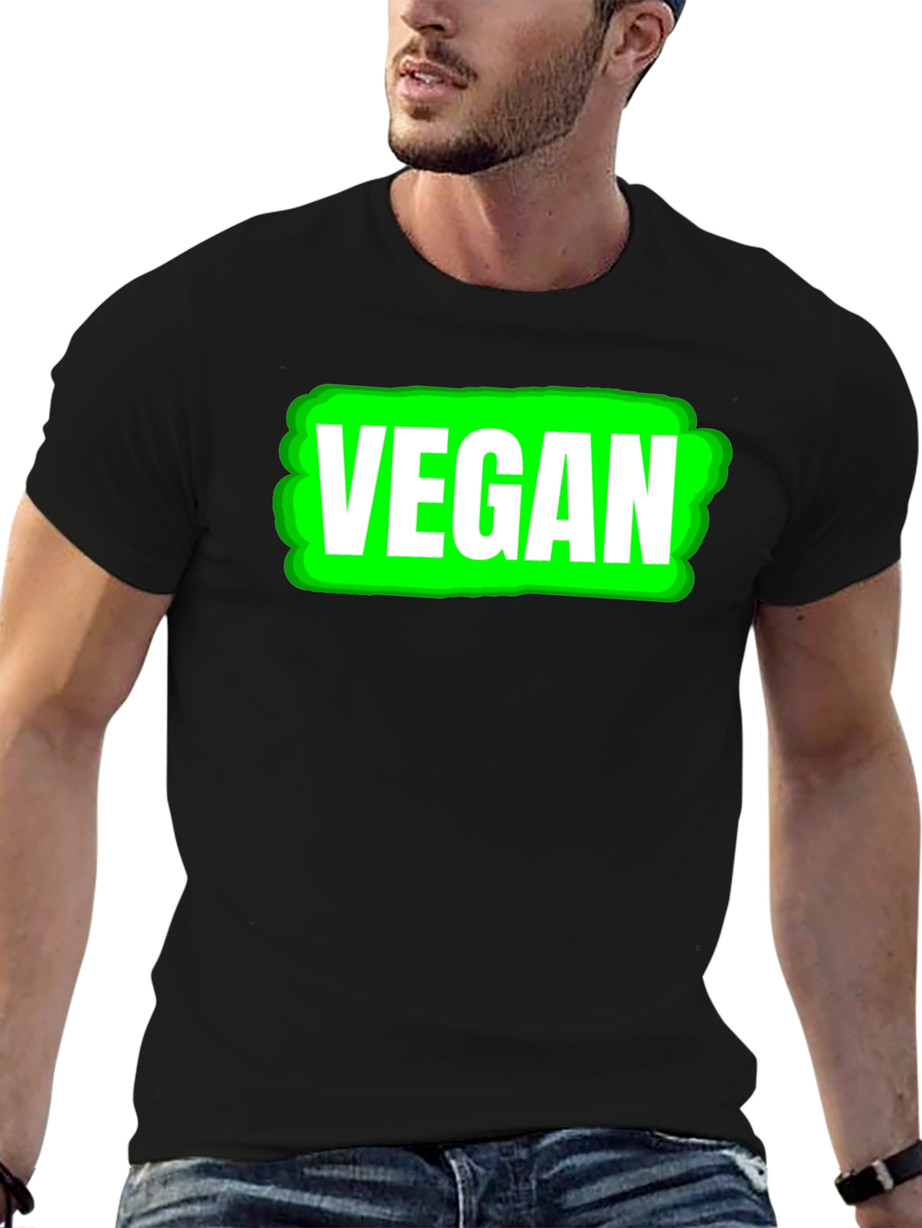 Black Vegan Graphic T-Shirt - Black, Unisex view 6