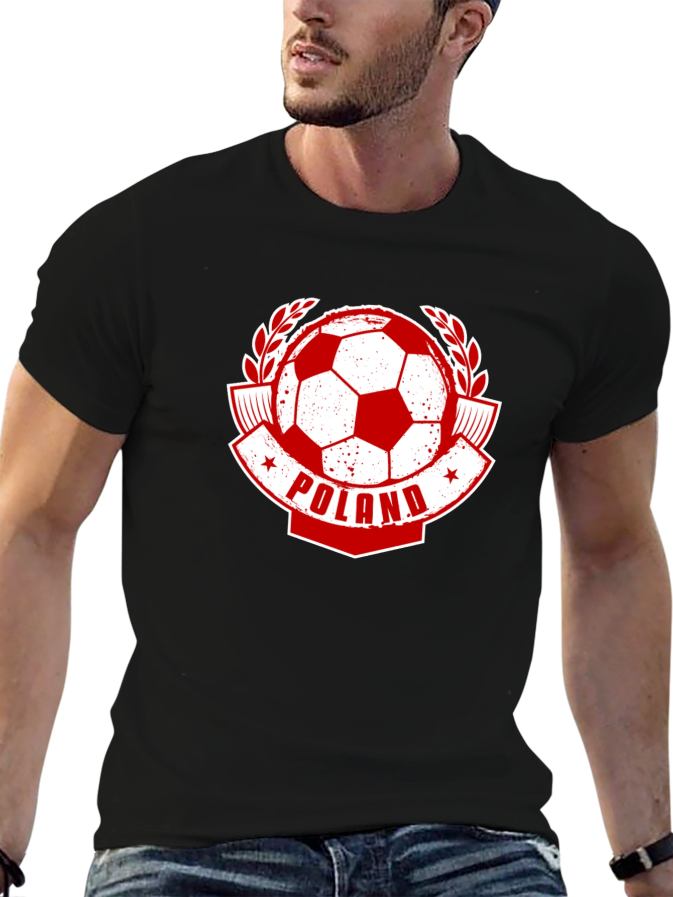 Black Poland Soccer T-Shirt - Red & White Football Fan Tee view 6