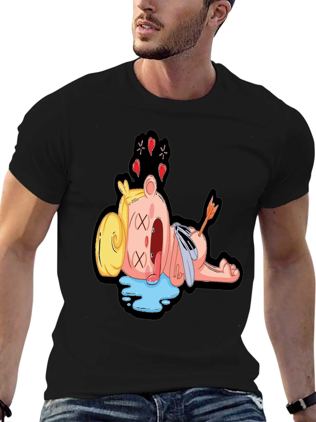 Black Cartoon Dead Bear T-Shirt - Mens Black Graphic Tee view 6