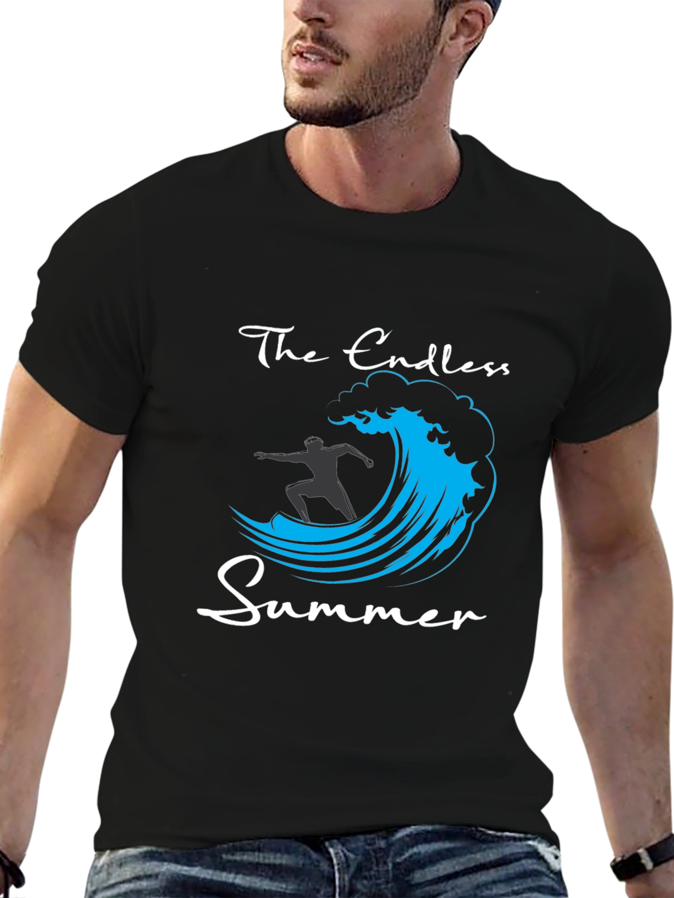 Black Endless Summer Graphic Tee - Surfer Wave T-Shirt view 6