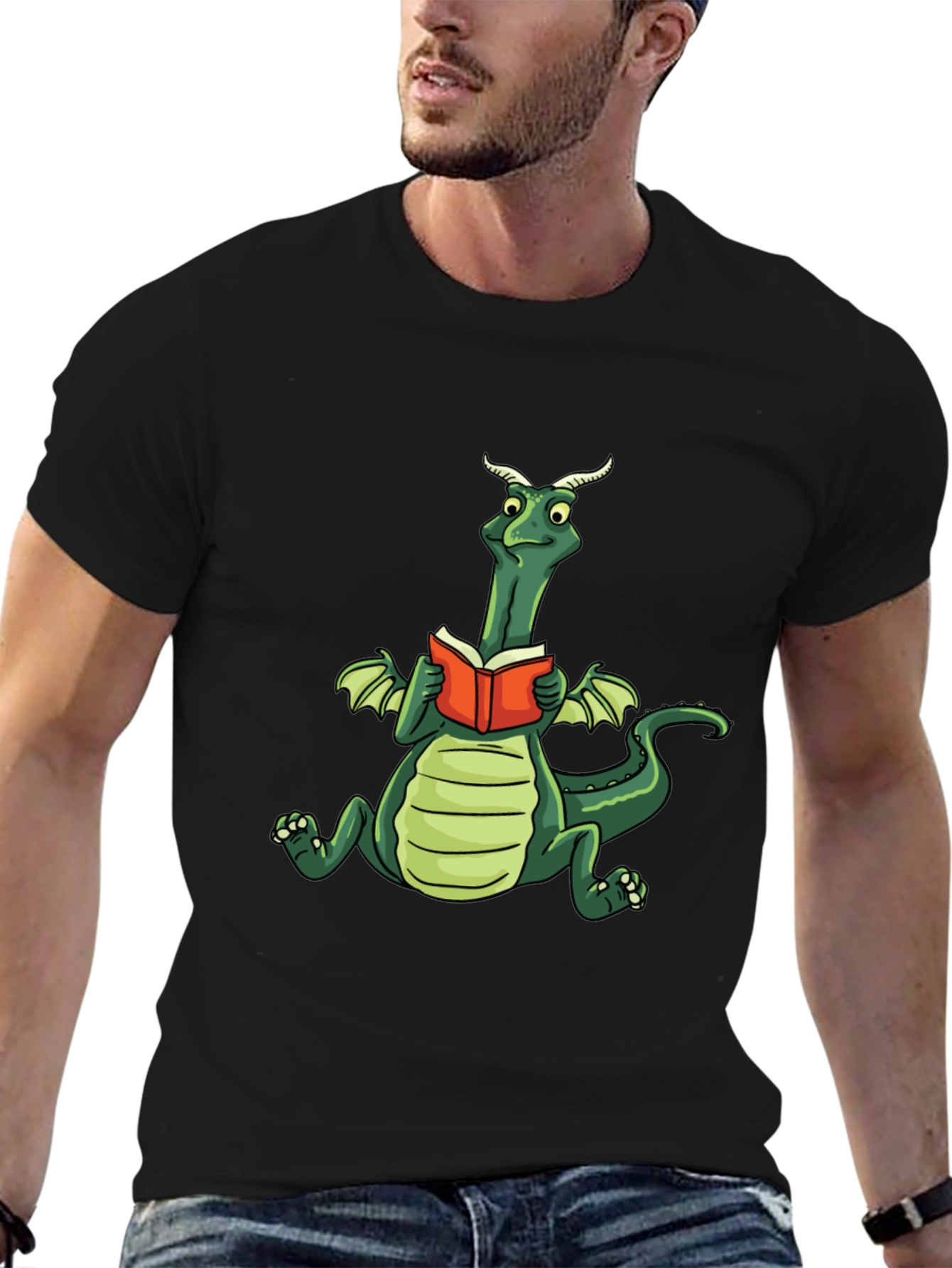 Black Dragon Reading Book Graphic Tee view 6