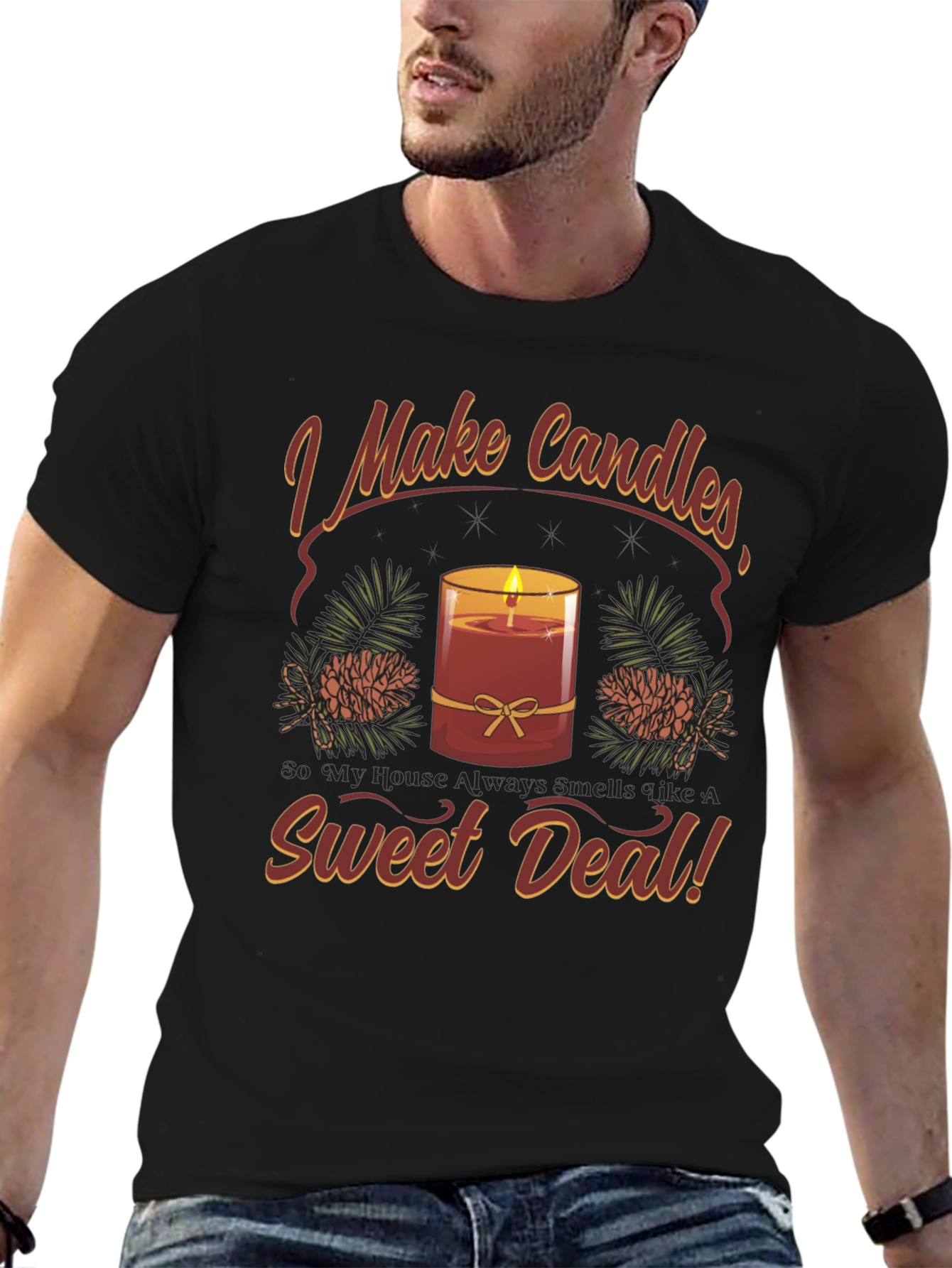 Black I Make Candles Graphic T-Shirt view 6