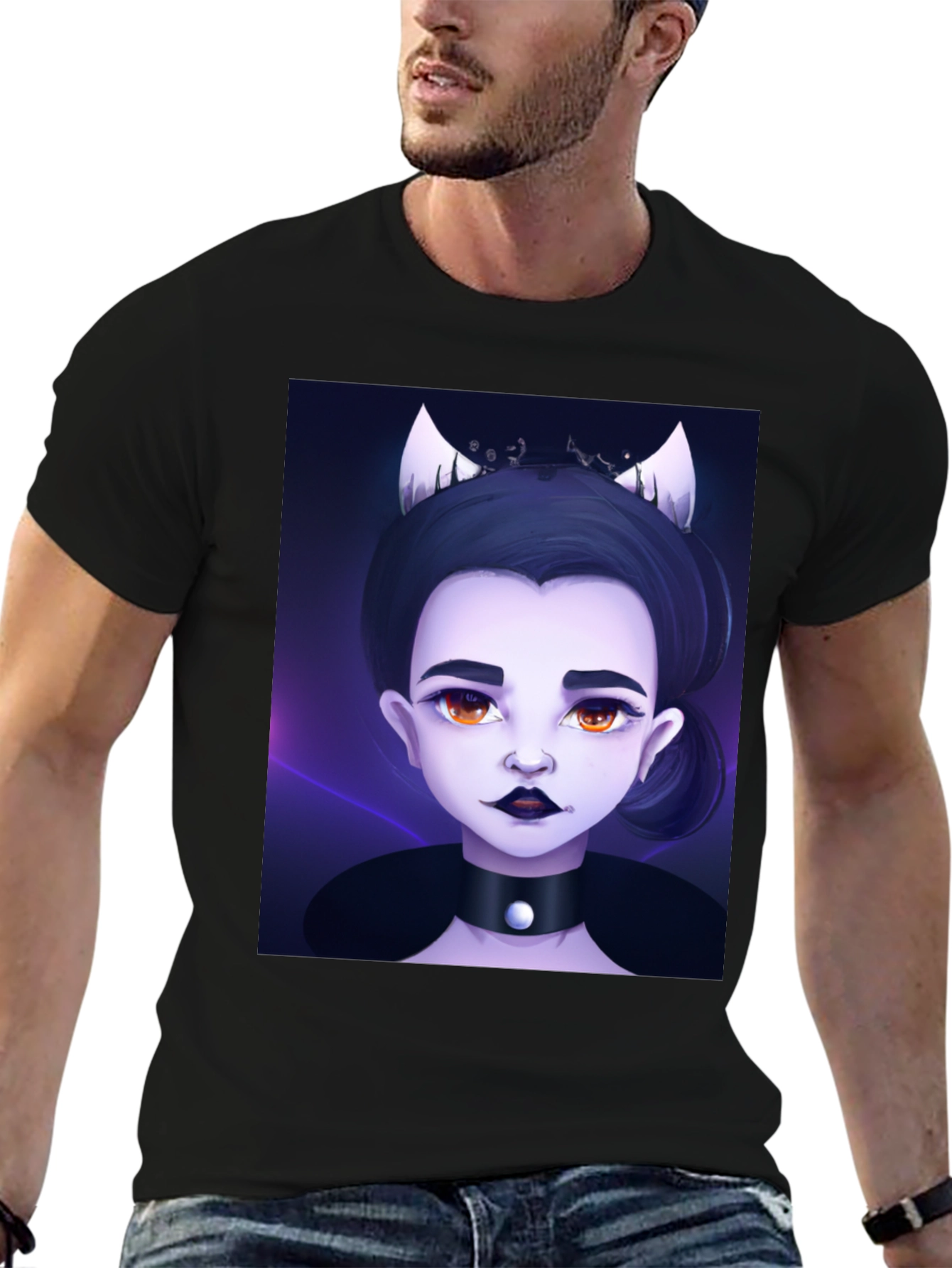 Black Gothic Cartoon Girl Black T-Shirt view 6