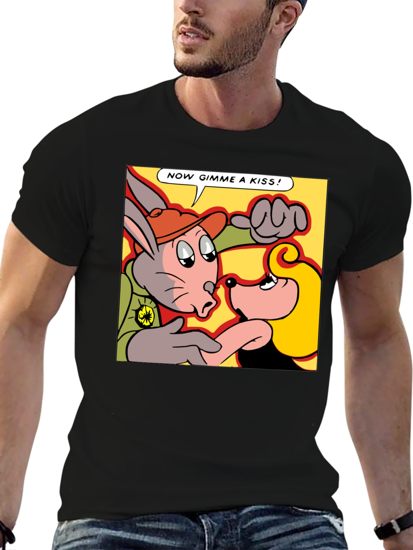 Black Cartoon Kiss T-Shirt - Now Gimme a Kiss! view 6