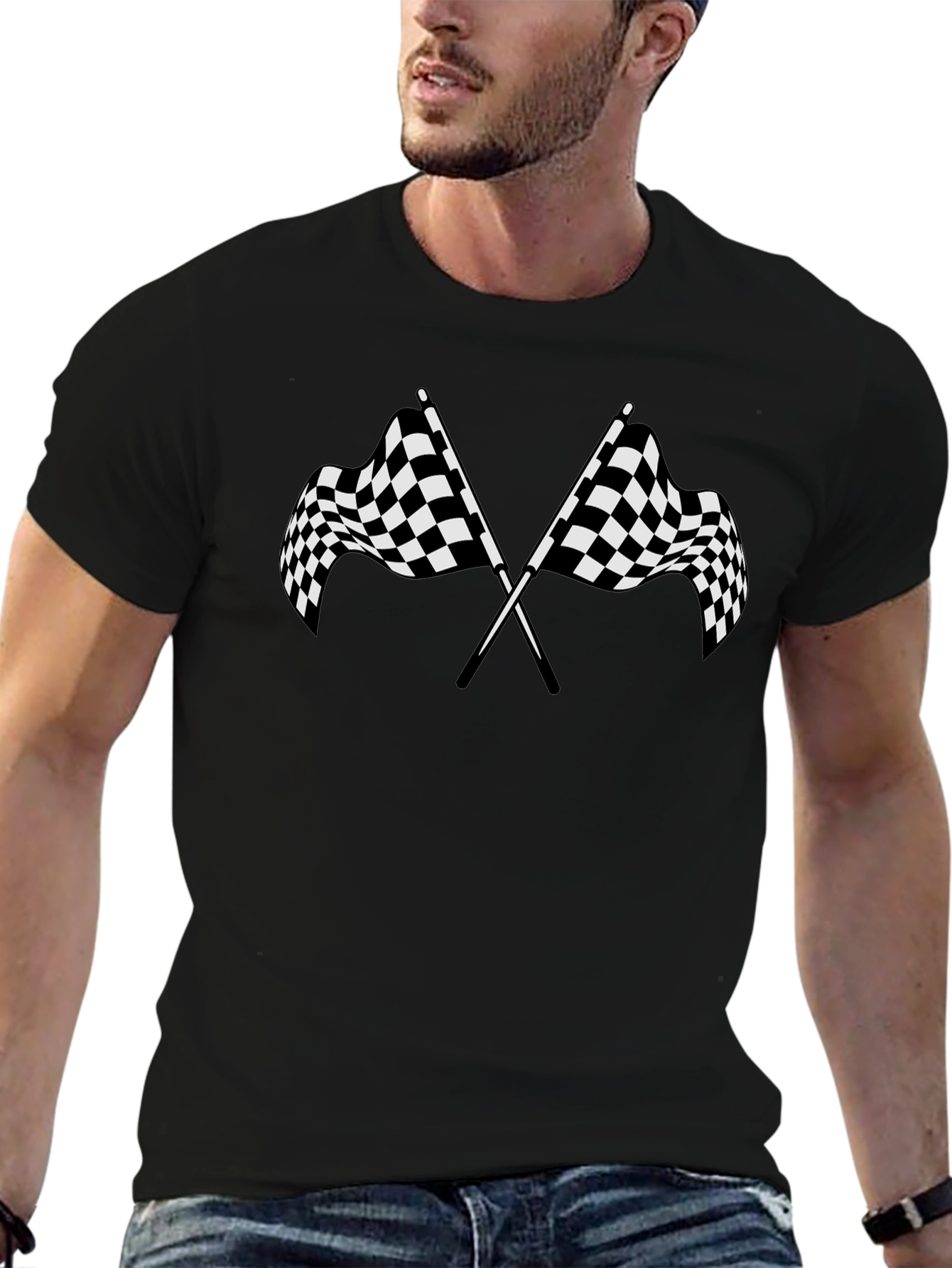 Black Checkered Flag Graphic Tee - Racing Fan T-Shirt view 6