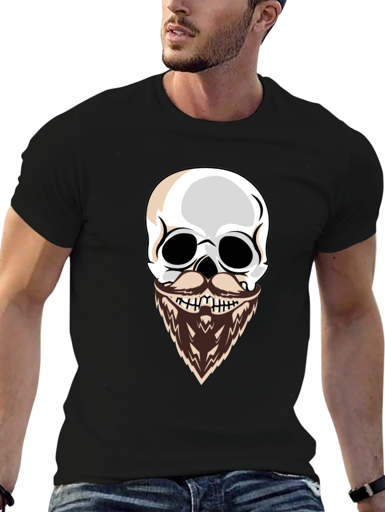 Black Skull with Beard Graphic T-Shirt - Cool & Edgy Style view 6