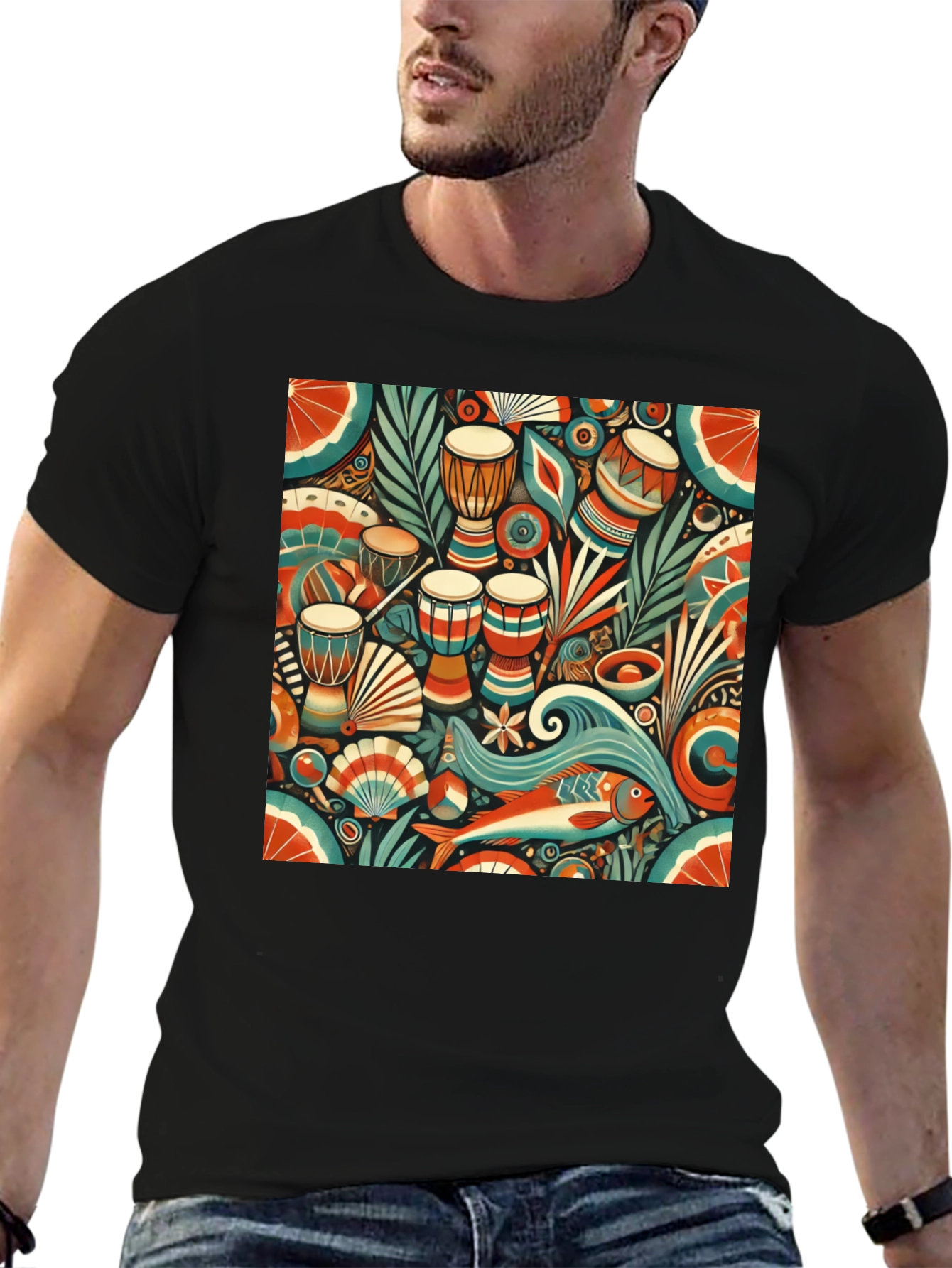 Black African Rhythm Graphic Tee - Unique Design view 6