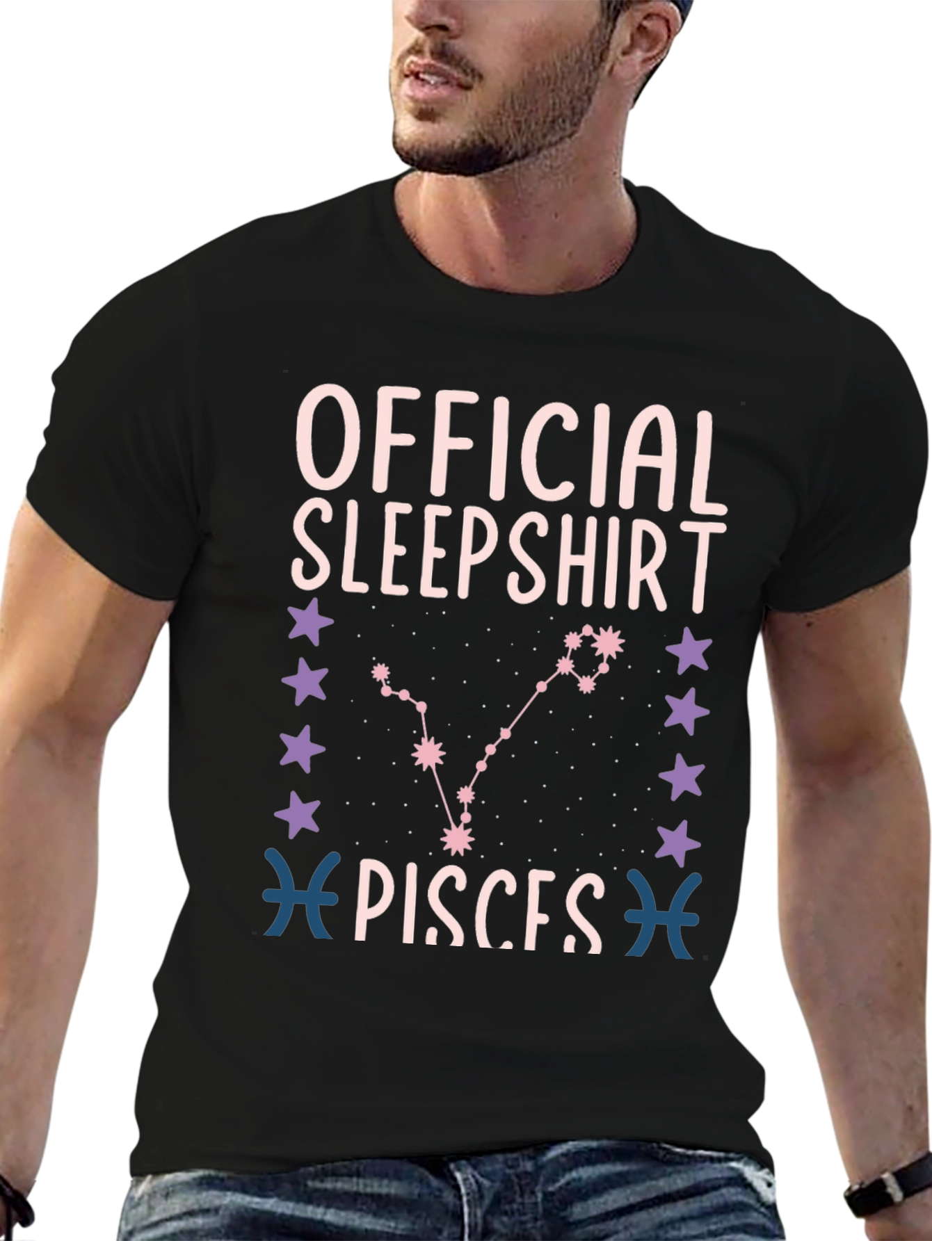 Black Official Pisces Sleepshirt - Zodiac Sign Tee view 6