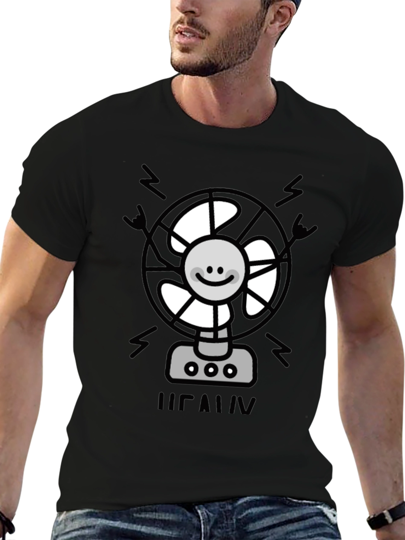 Black Funny Fan T-Shirt - Black Novelty Graphic Tee view 6