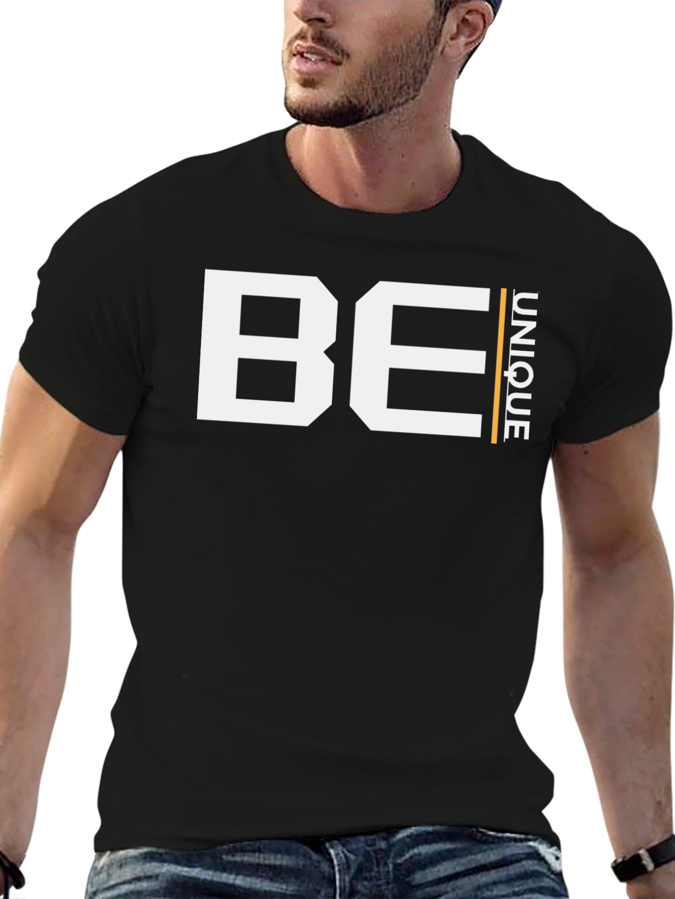 Black Be Unique Graphic Tee - Modern Black T-Shirt view 6