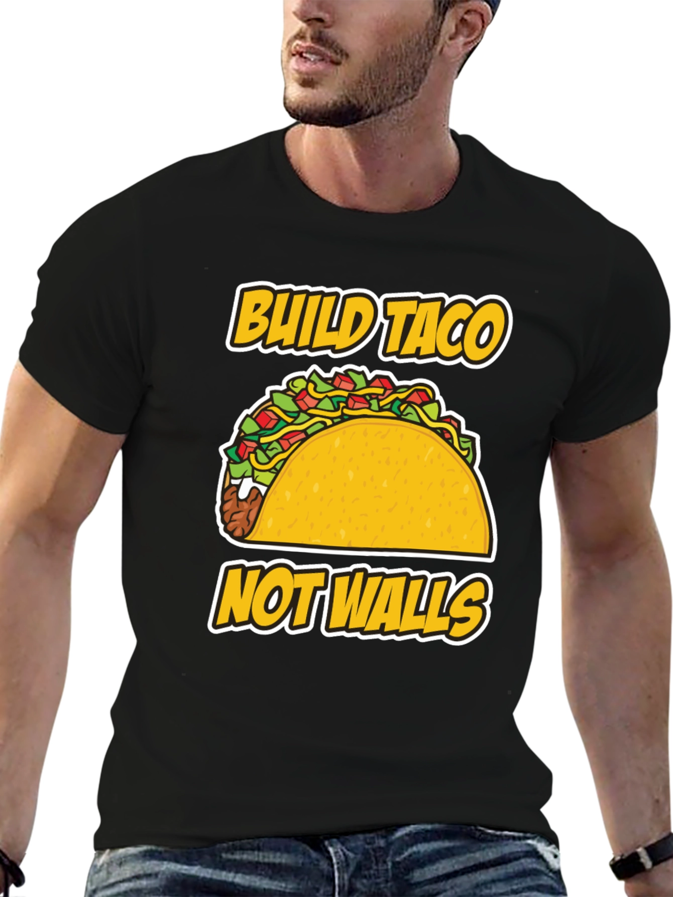 Black Build Taco Not Walls T-Shirt - Graphic Tee view 6