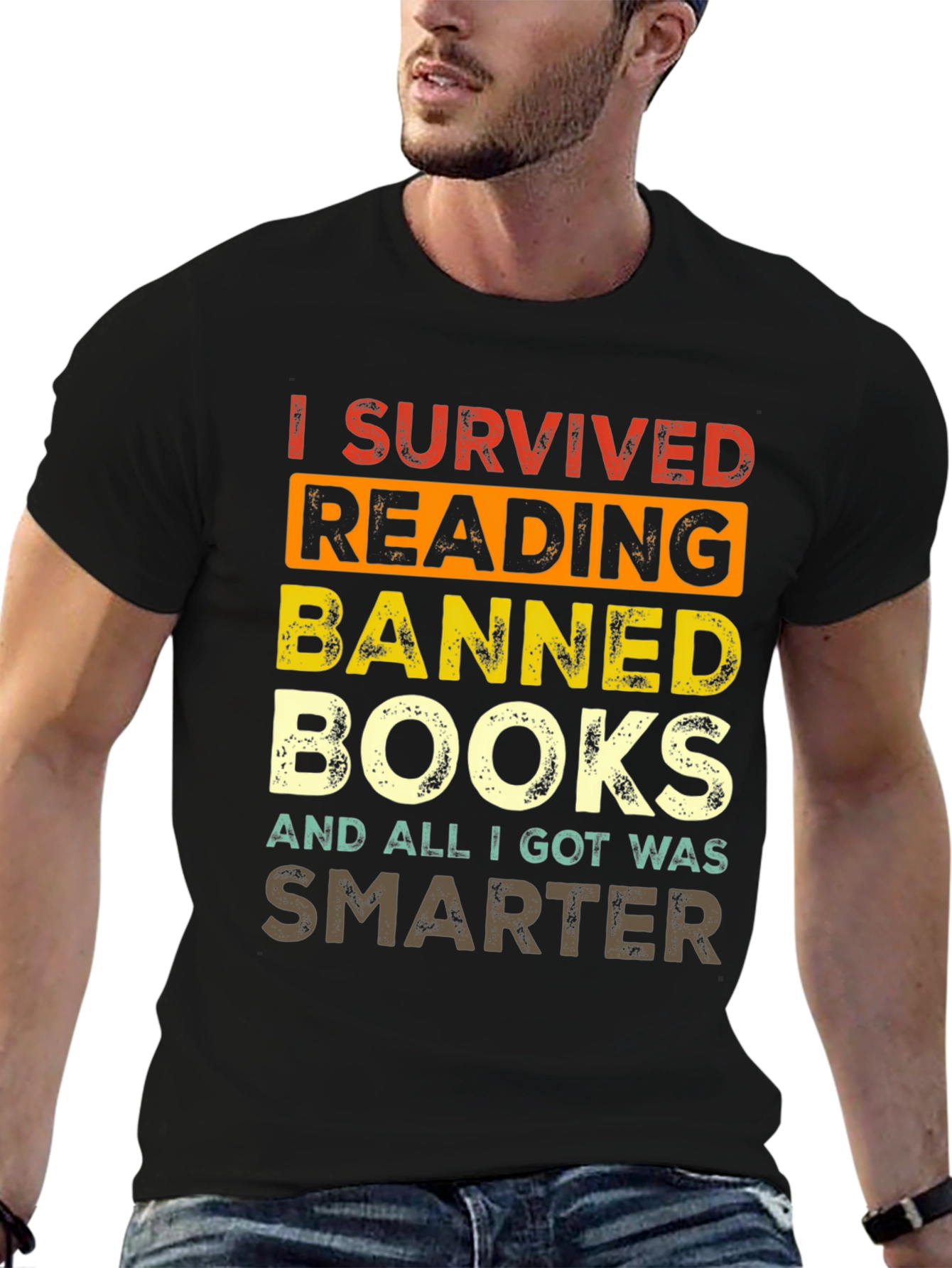 Black Banned Books T-Shirt - I Survived Reading view 6