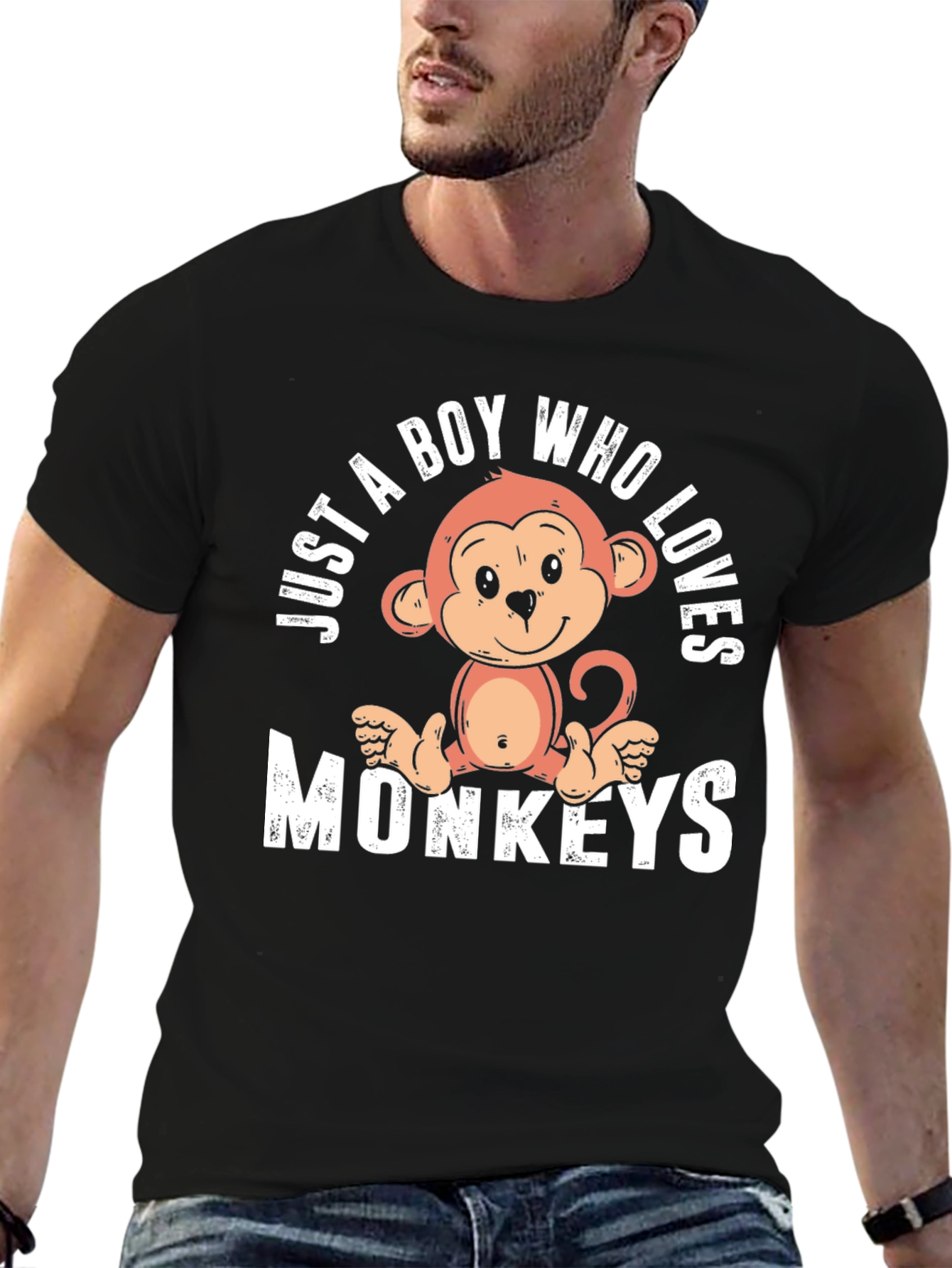 Black Boy's Monkey Lover T-Shirt - Just a Boy Who Loves Monkeys view 6