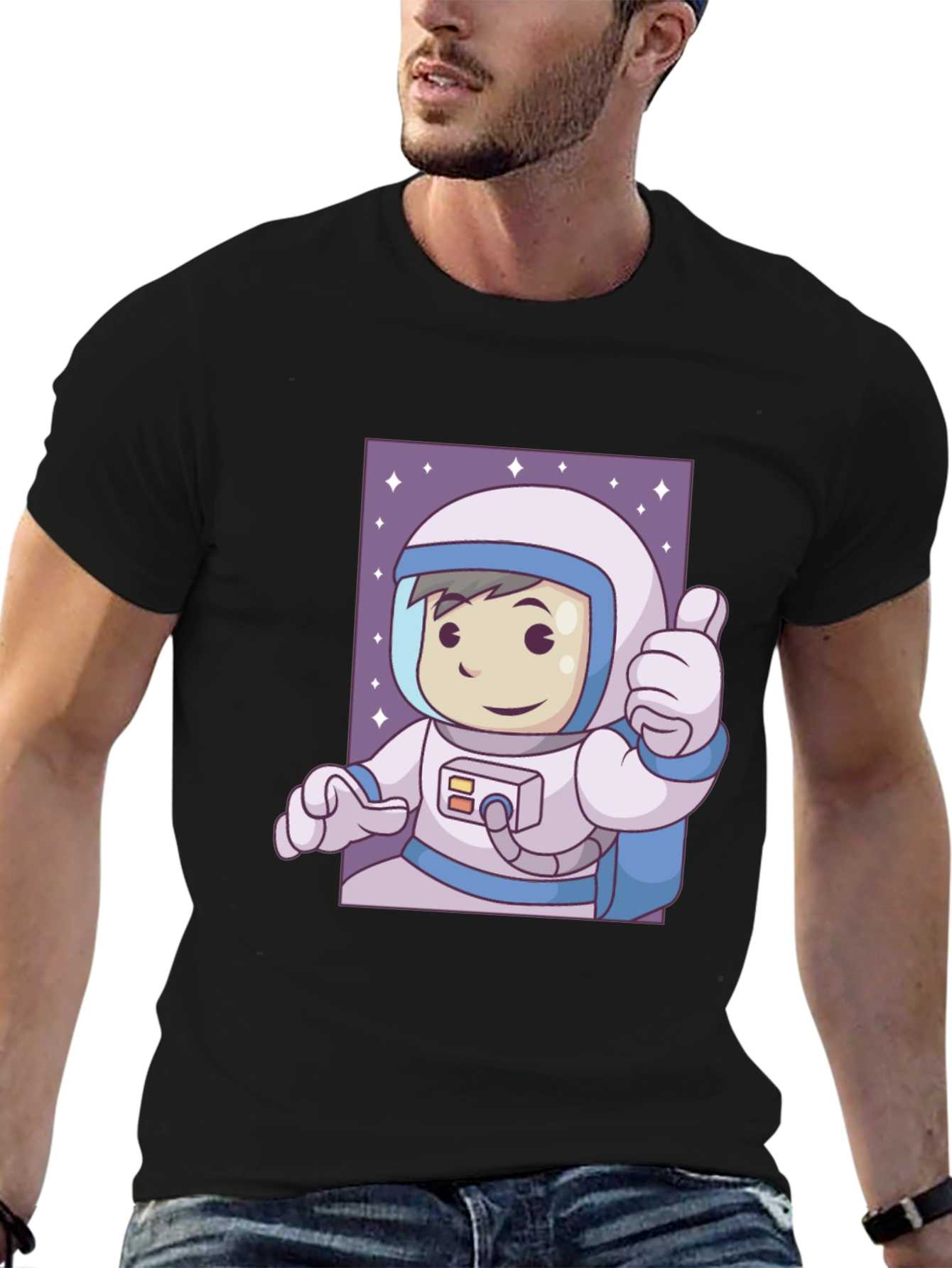 Black Cartoon Astronaut Graphic T-Shirt view 6