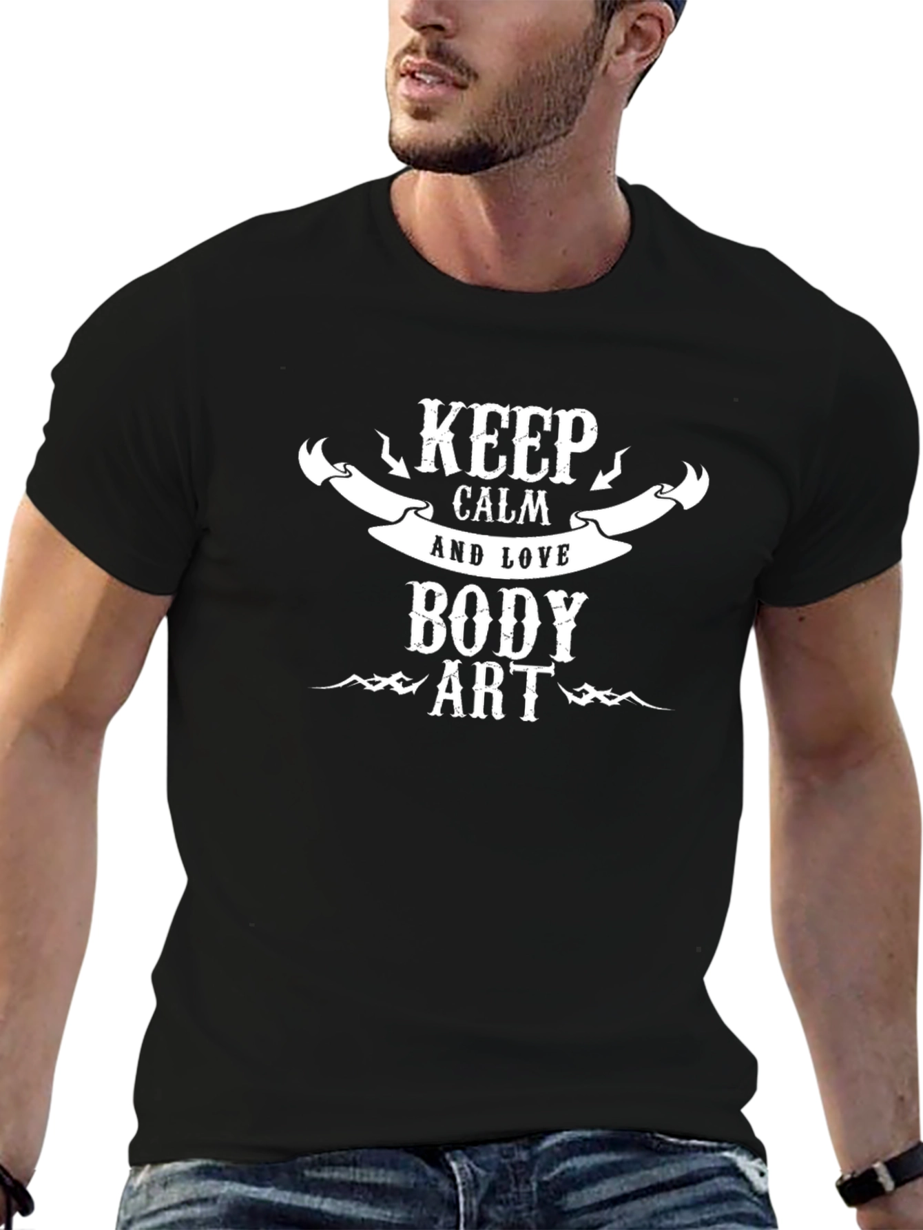 Black Keep Calm and Love Body Art Graphic Tee - Black view 6