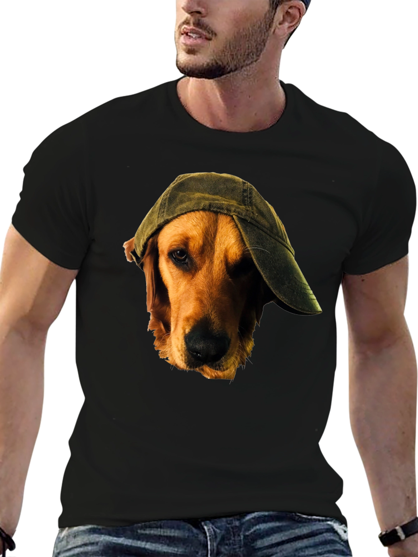 Black Dog in Hat Black T-Shirt view 6