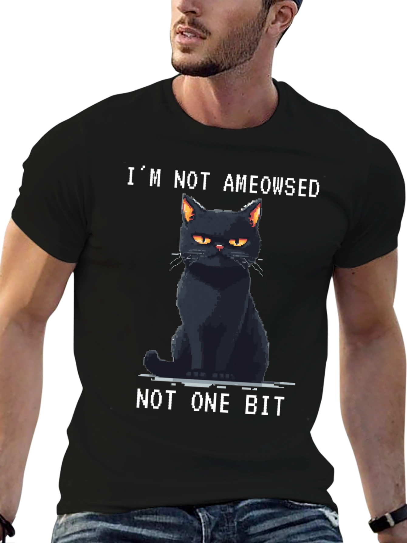 Black I'm Not Ameowsed Black Cat T-Shirt view 6