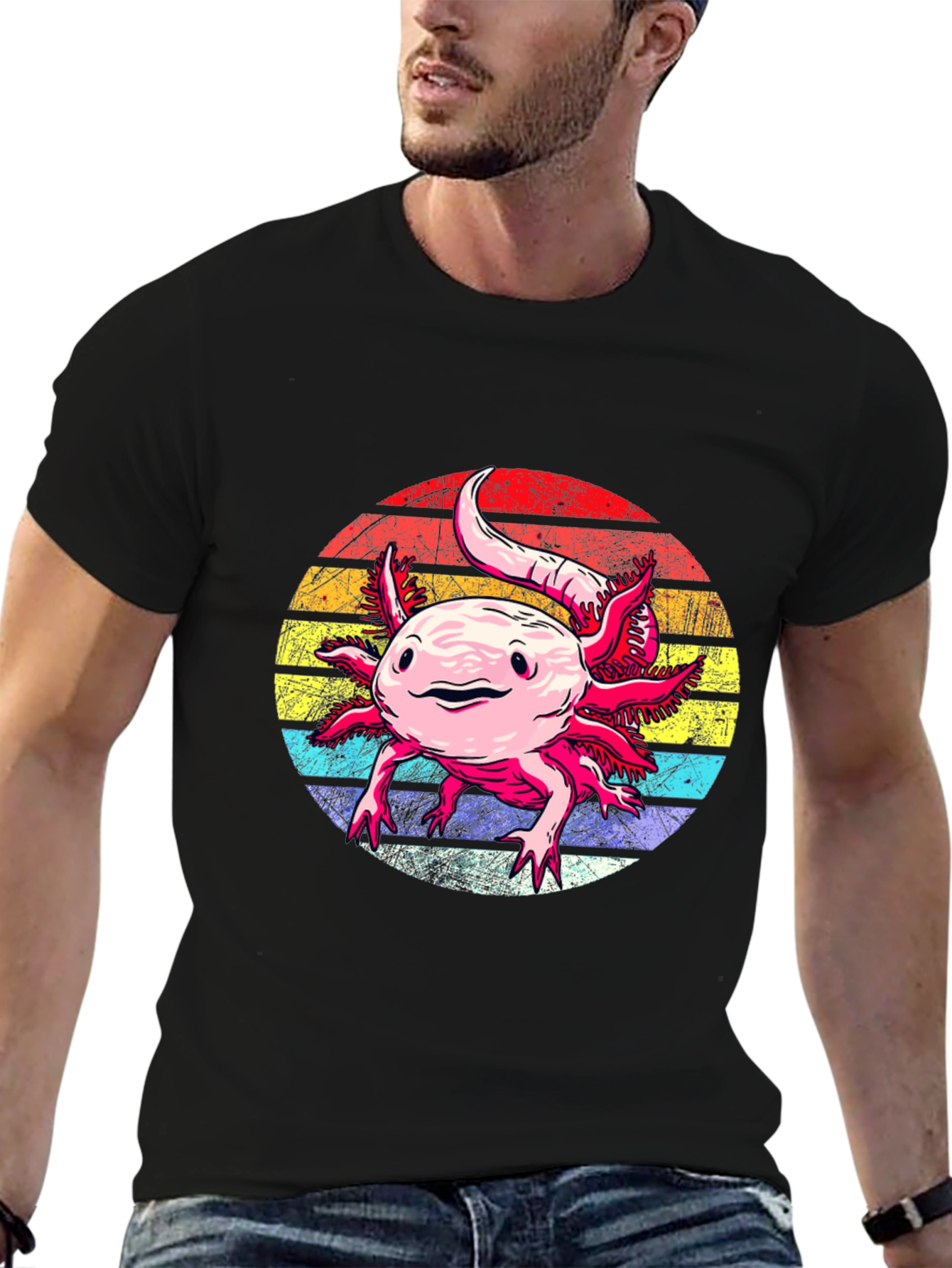 Black Axolotl Retro Sunset Graphic Tee view 6