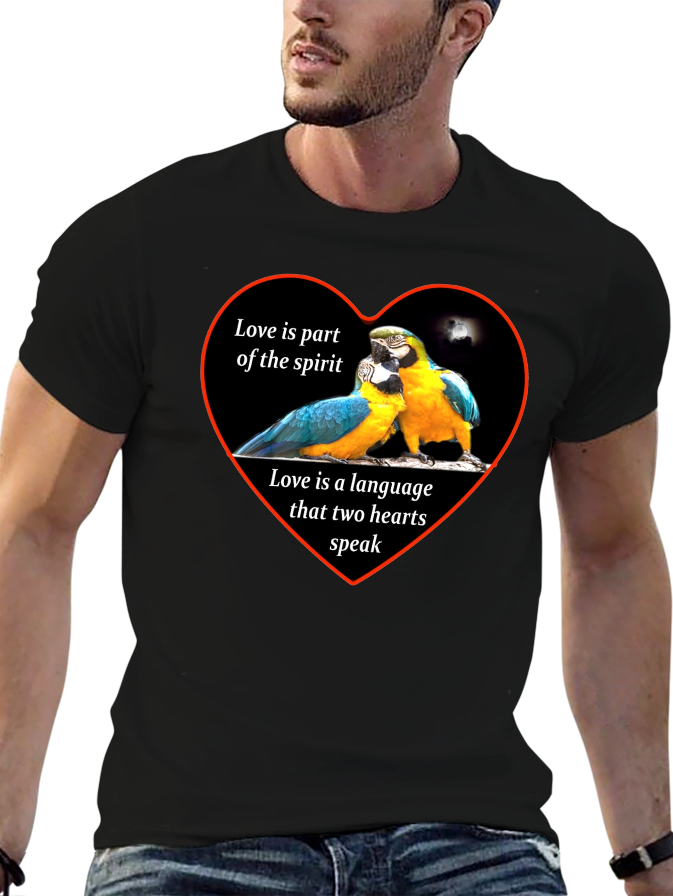 Black Love Parrots Heart T-Shirt - Spirit & Language view 6
