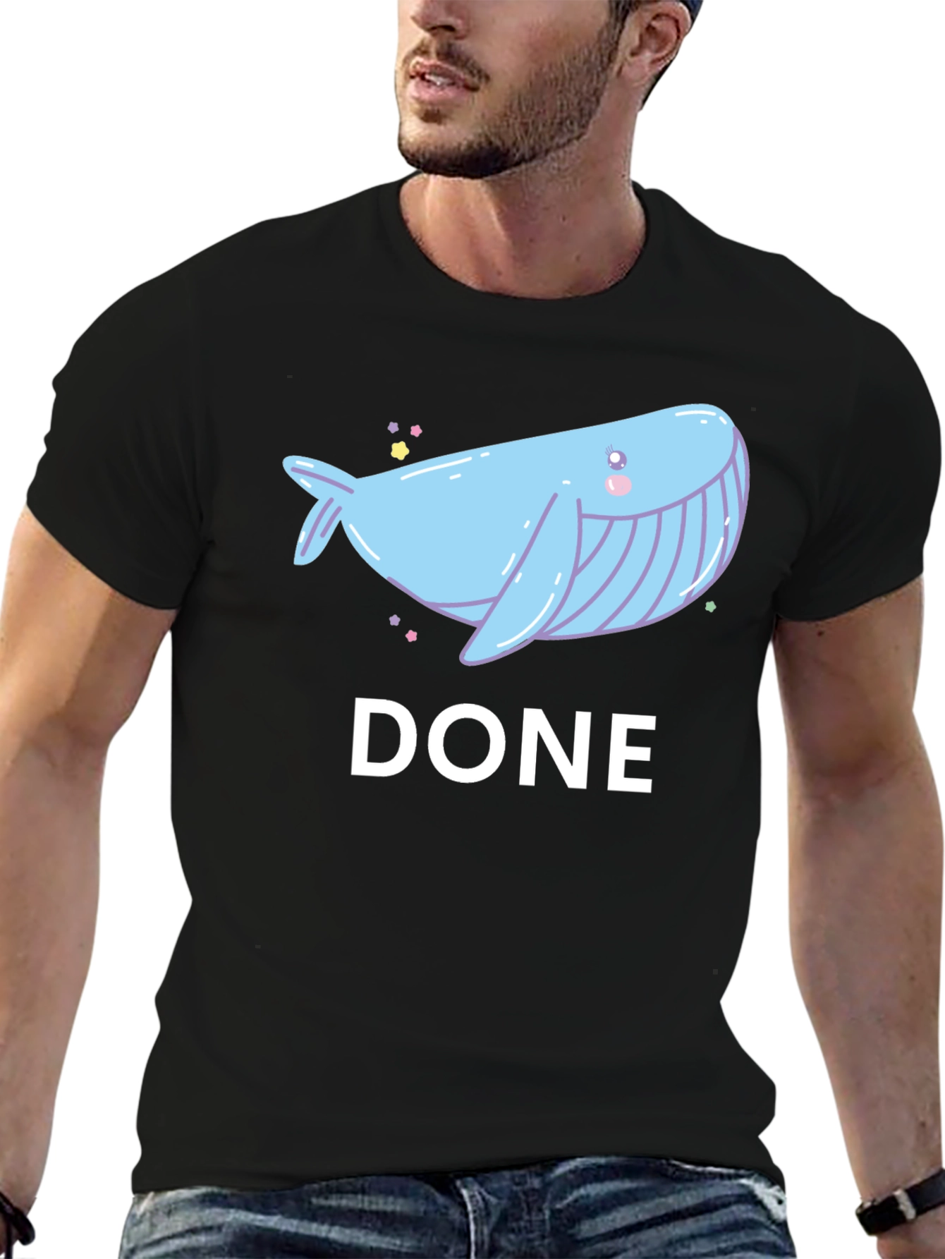 Black Cute Whale Done T-Shirt - Soft Cotton Tee view 6