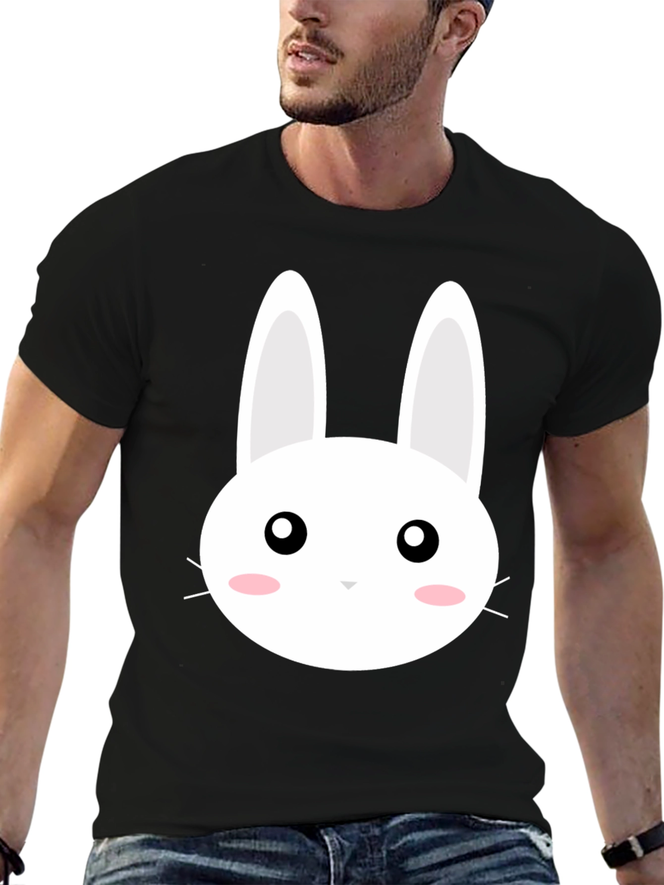 Black Cute Bunny Graphic Black T-Shirt view 6