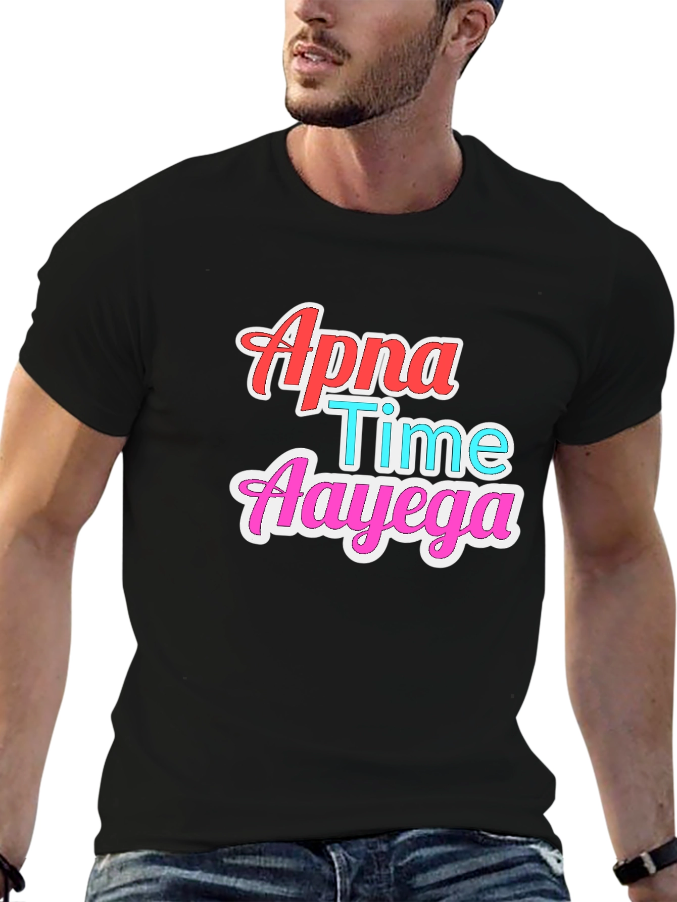 Black Apna Time Aayega Graphic T-Shirt view 6