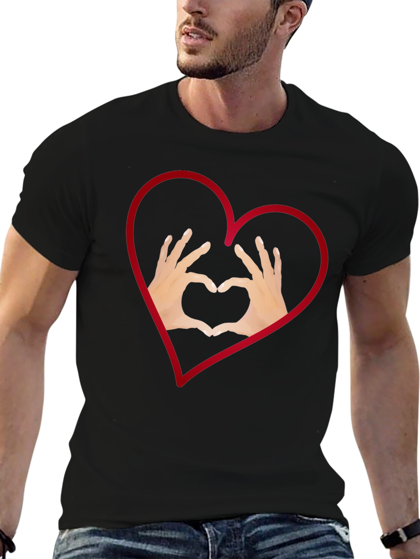 Black Heart Hands Graphic Tee - Stylish Black T-Shirt view 6