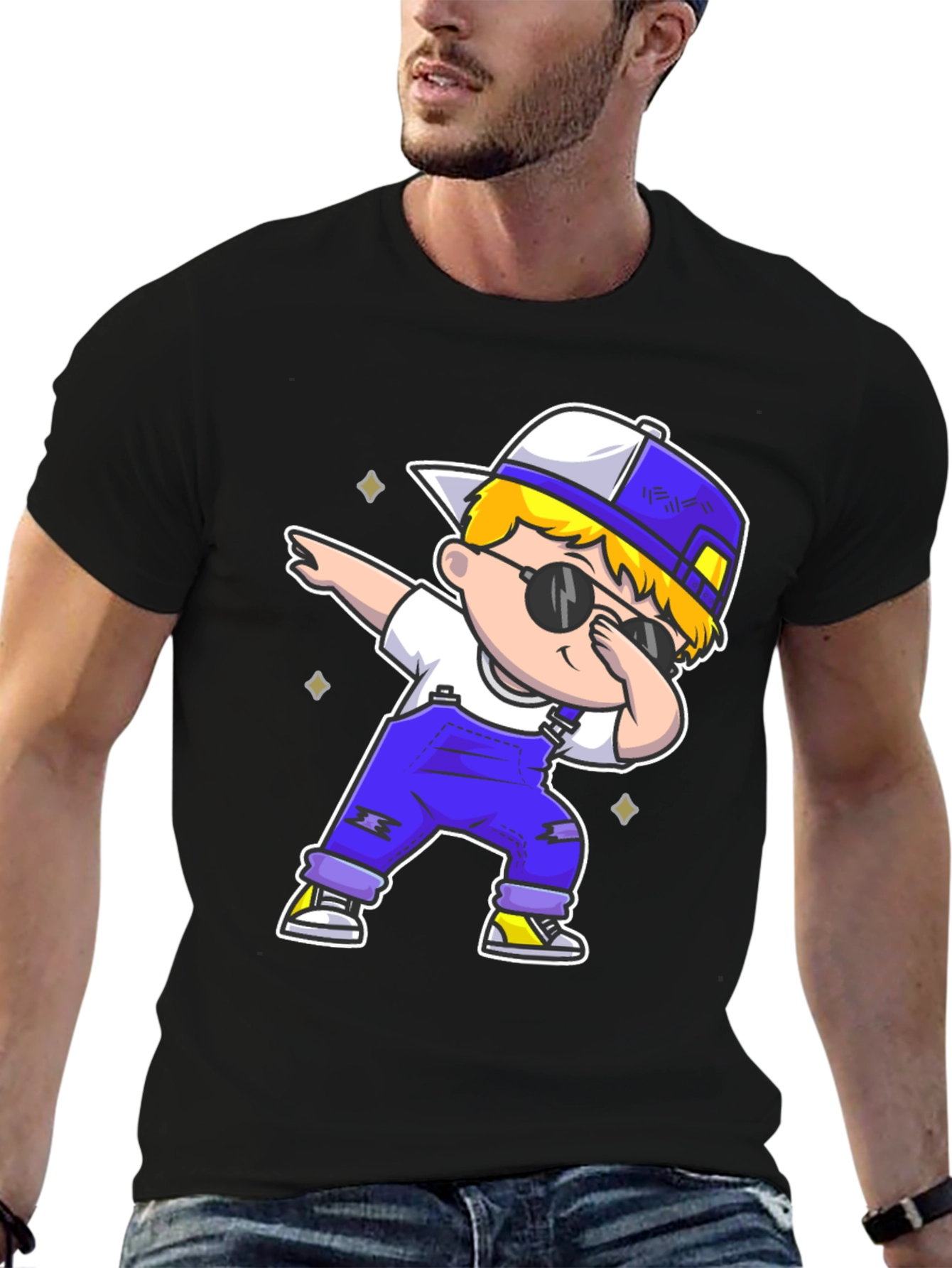 Black Dabbing Kid Graphic Tee - Trendy Cartoon T-Shirt view 6