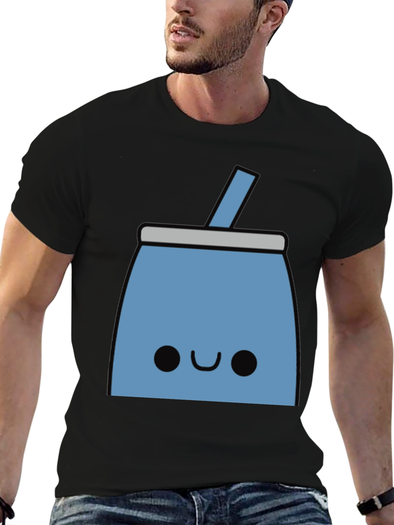Black Cute Blue Drink Black T-Shirt view 6