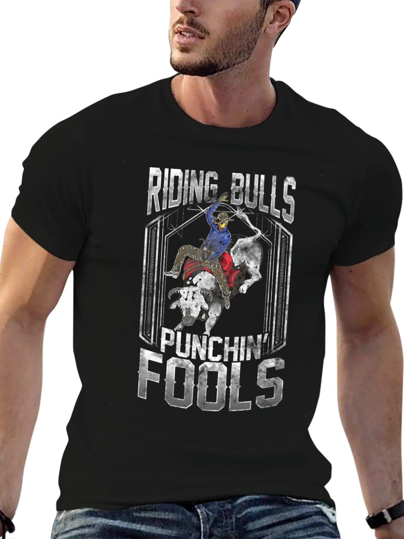 Black Riding Bulls Punching Fools Graphic T-Shirt view 6