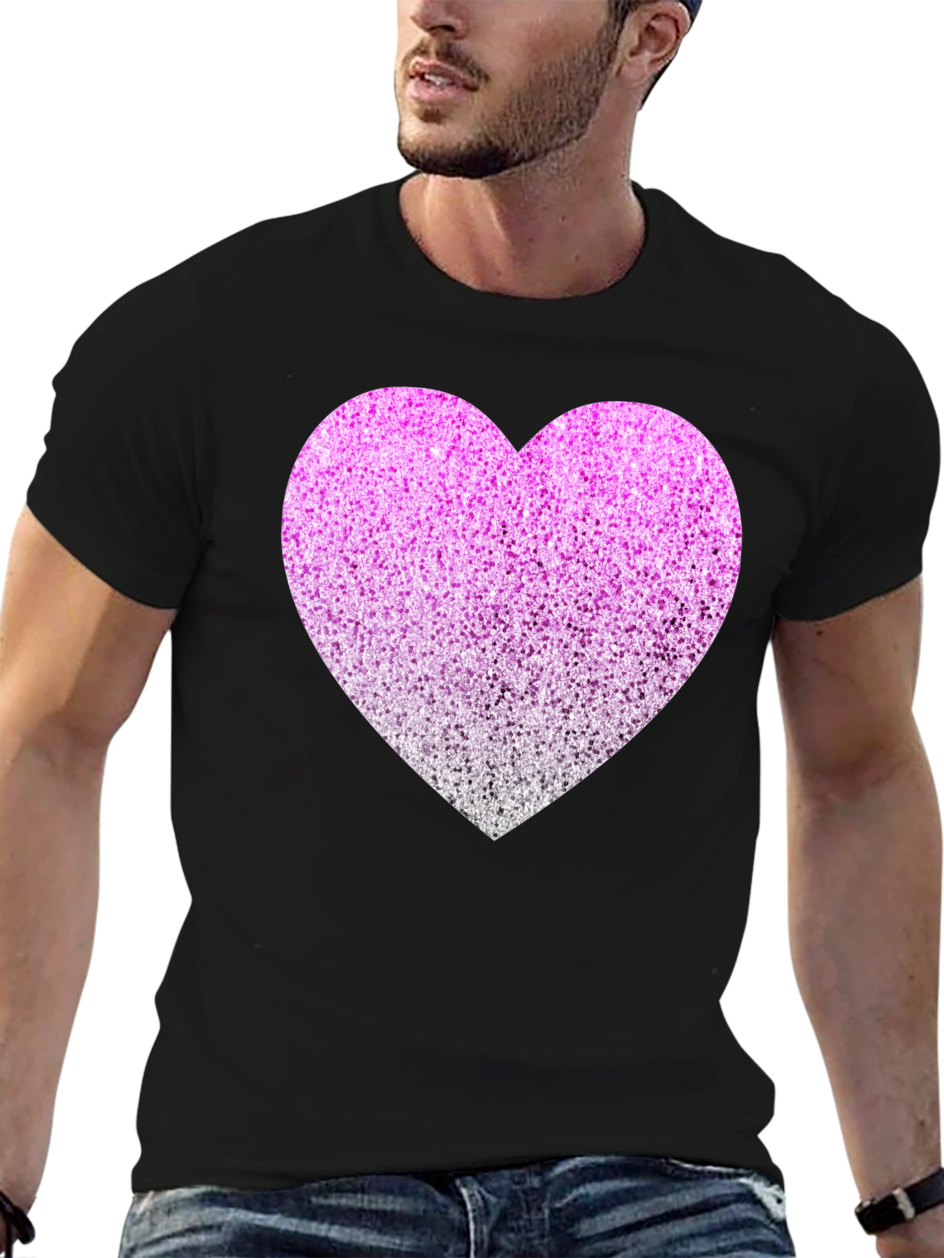 Black Sparkly Heart Graphic Tee - Black Cotton Blend view 6