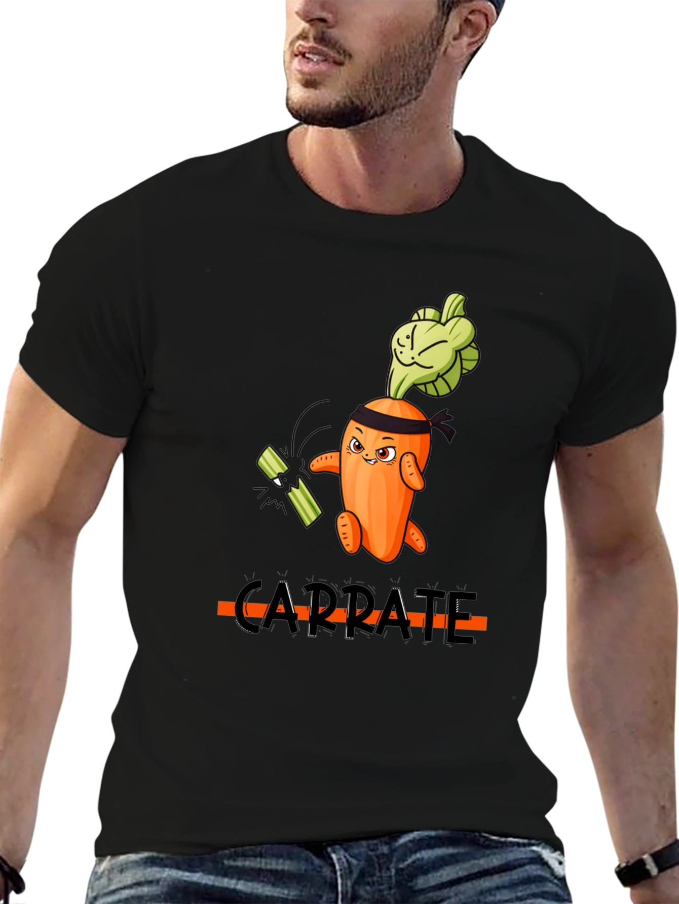 Black Carra-te T-Shirt: Funny Carrot Karate Design view 6