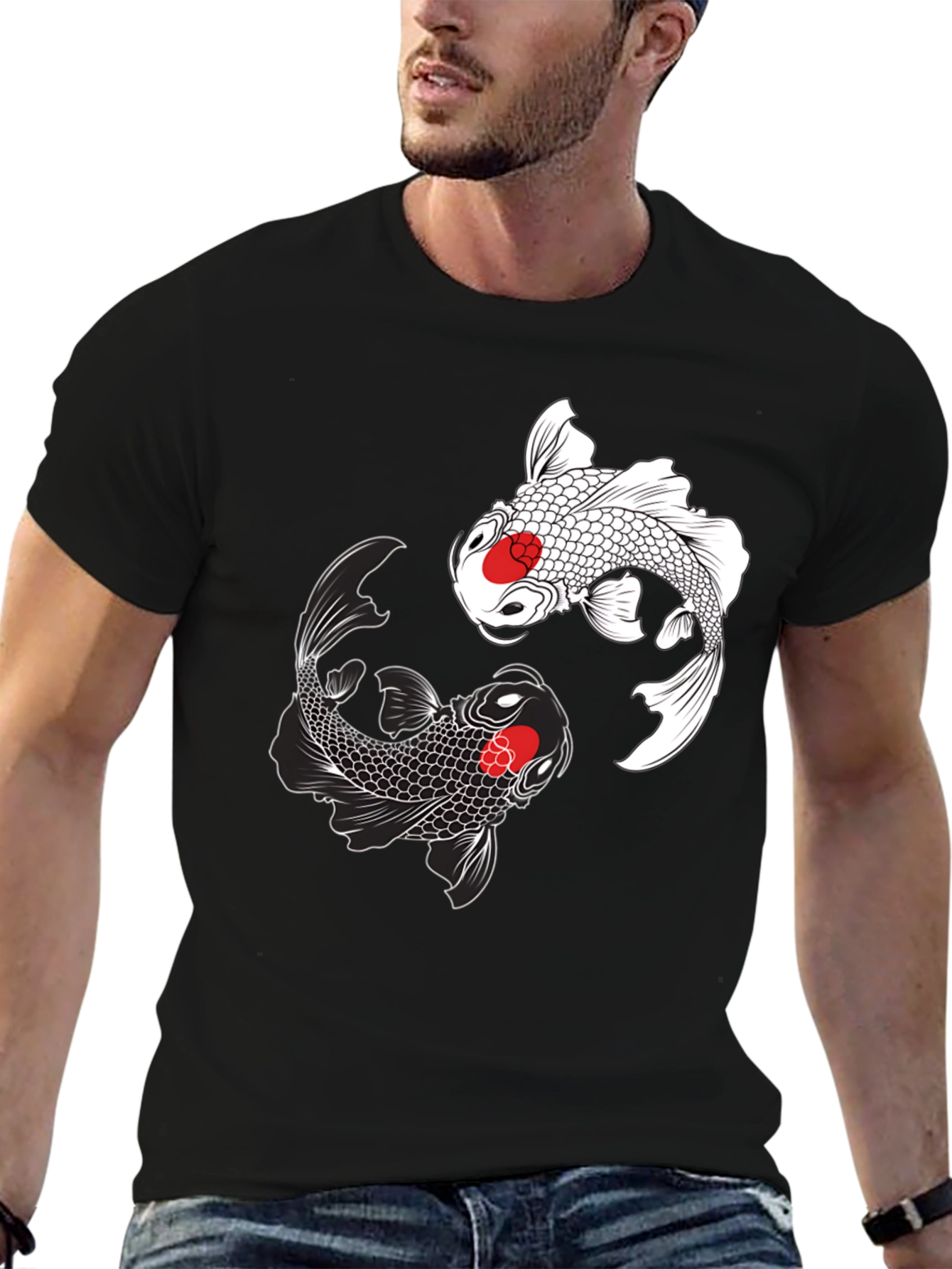 Black Koi Fish Yin Yang Graphic Tee - Black view 6