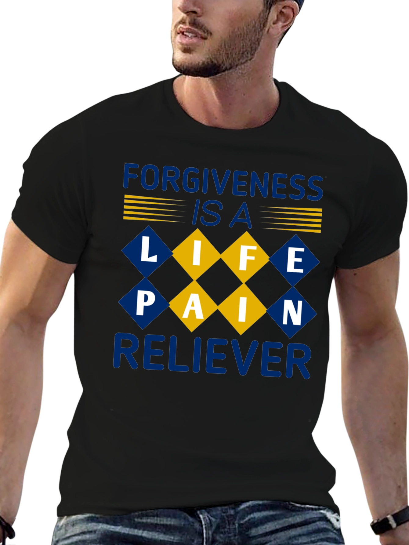 Black Forgiveness Pain Reliever Black T-Shirt view 6