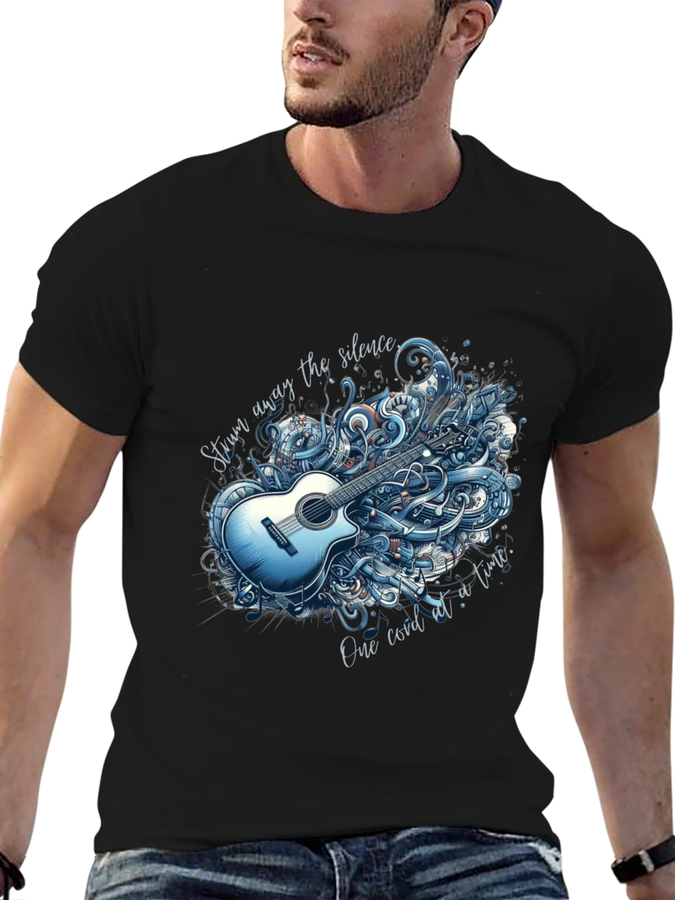 Black Acoustic Guitar Graphic T-Shirt view 6