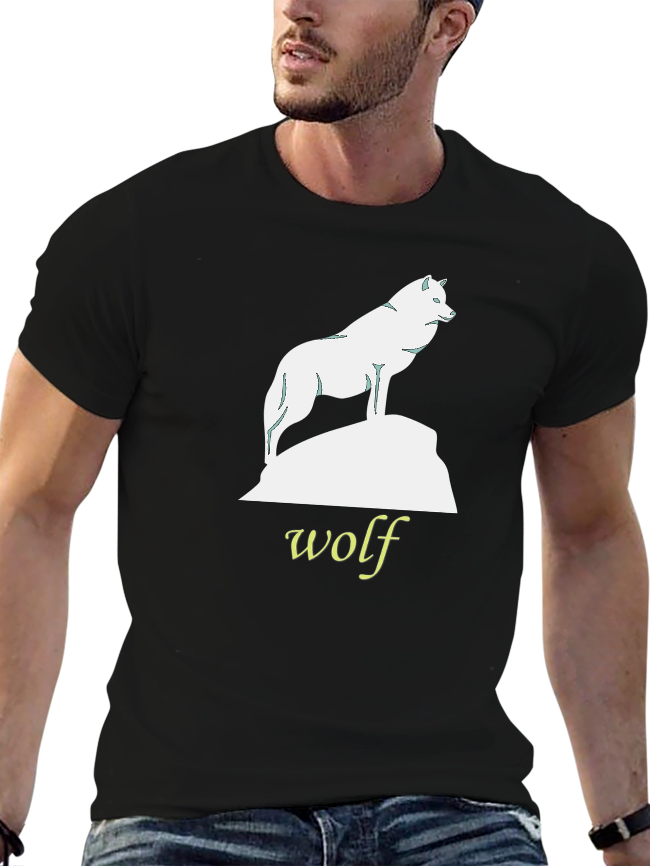 Black Wolf Graphic Tee - Black Cotton T-Shirt view 6