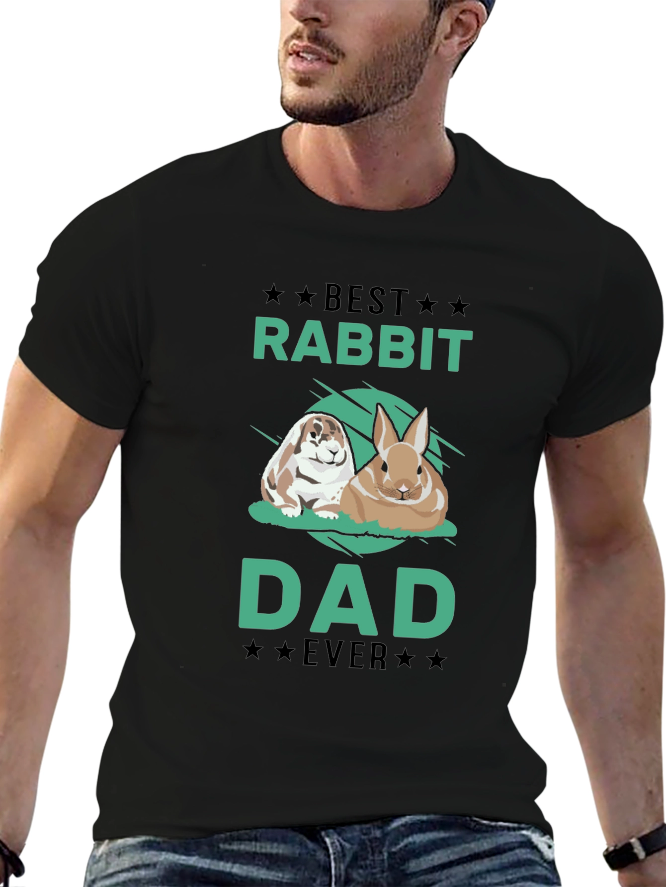 Black Best Rabbit Dad Ever T-Shirt view 6