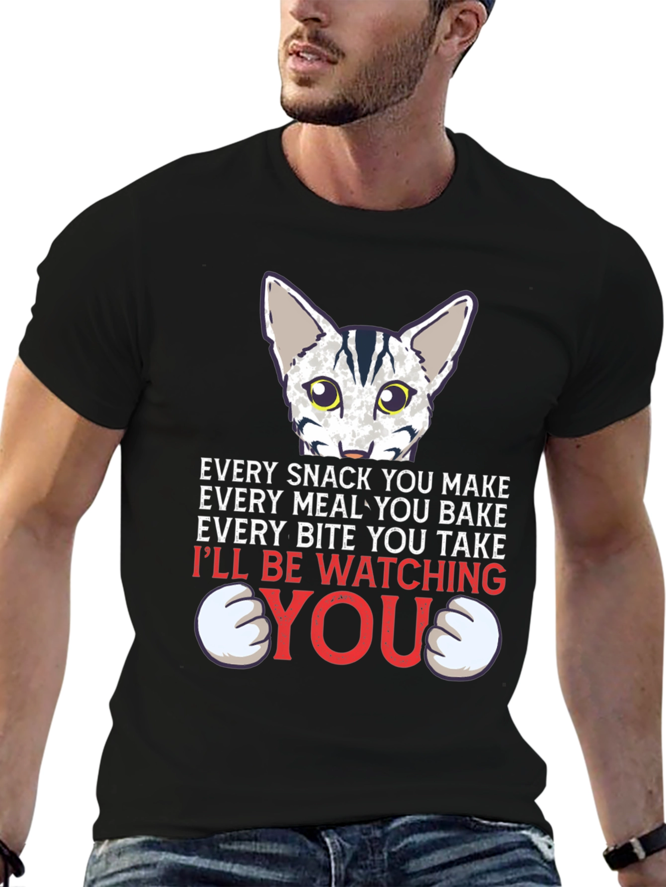 Black Funny Cat Lover T-Shirt - Every Snack You Make view 6