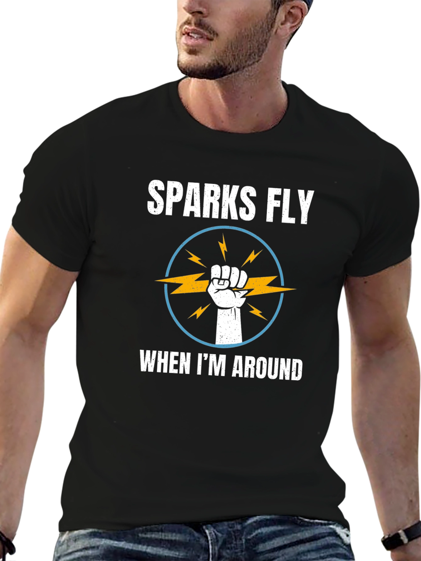 Black Sparks Fly T-Shirt - Electrician Humor Tee view 6