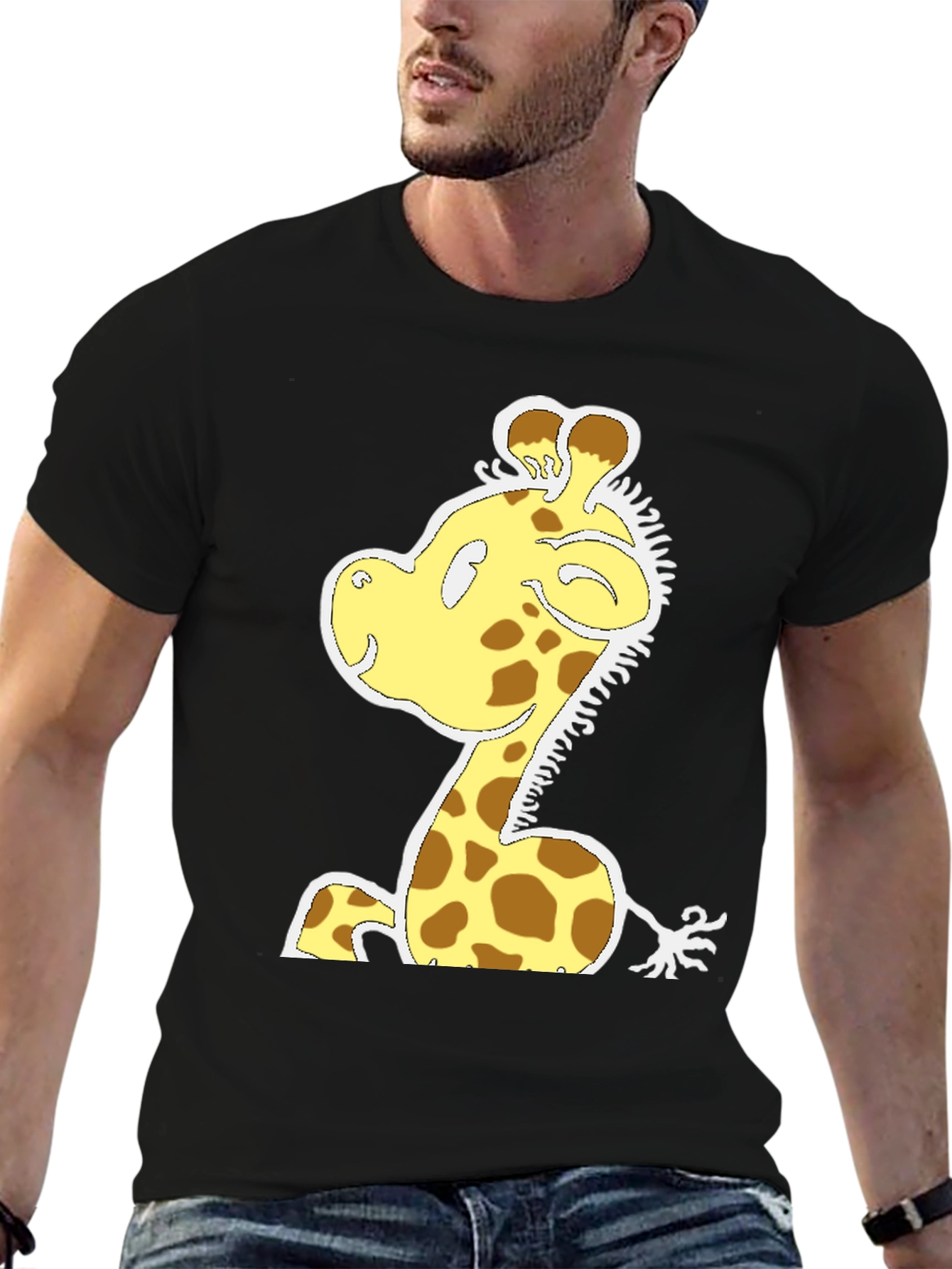 Black Cartoon Giraffe T-Shirt - Fun Graphic Tee view 6