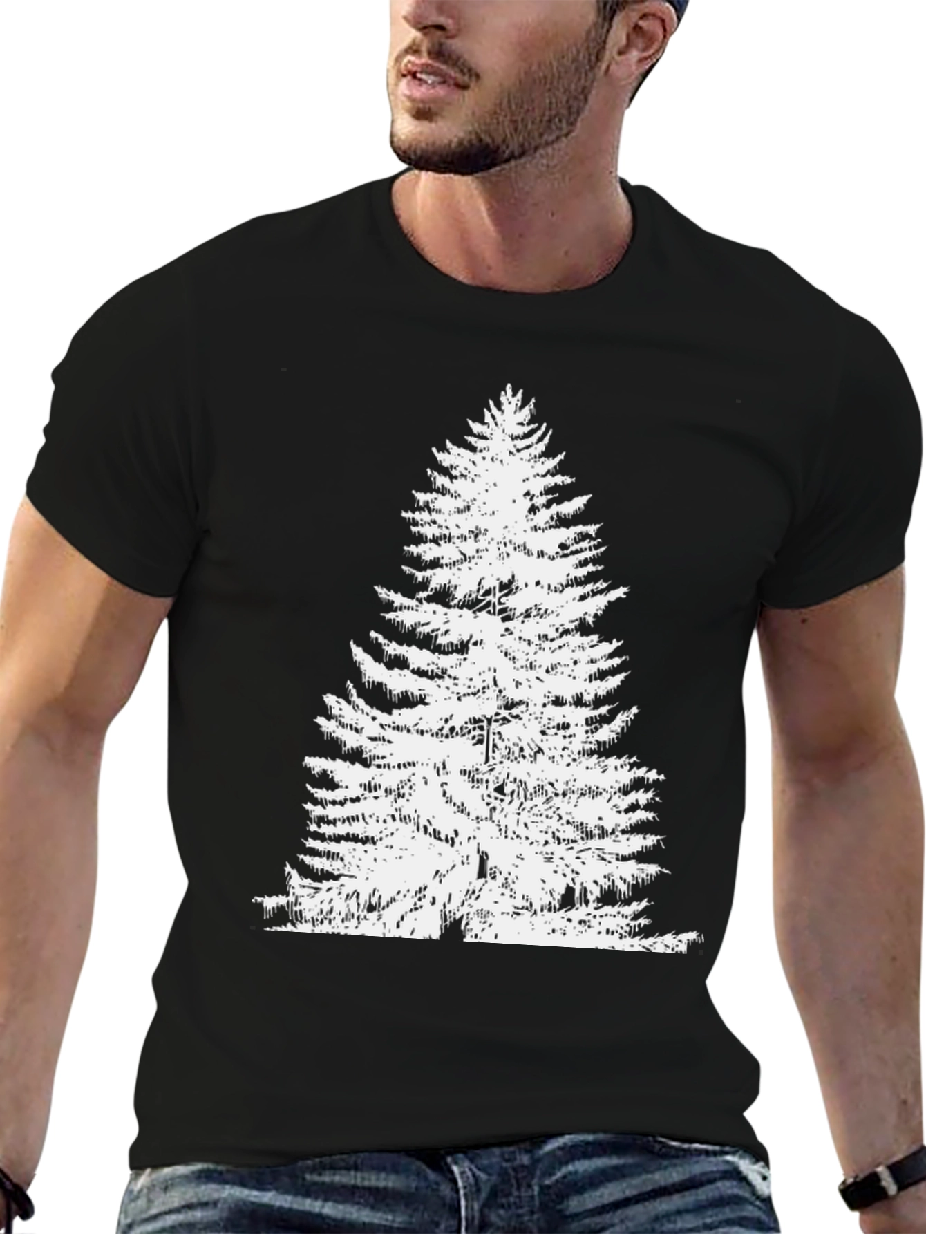 Black Evergreen Tree Graphic Tee - Black Cotton T-Shirt view 6