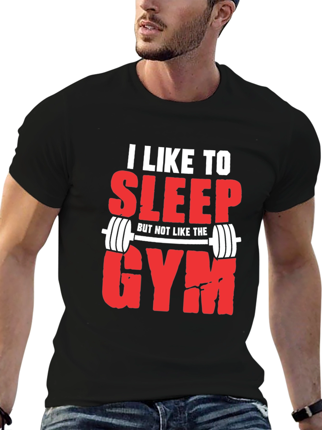 Black Funny Gym Hater T-Shirt: I Like to Sleep view 6