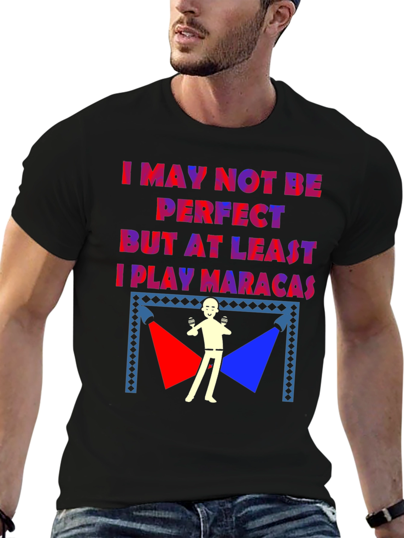 Black Funny Maraca Player T-Shirt view 6