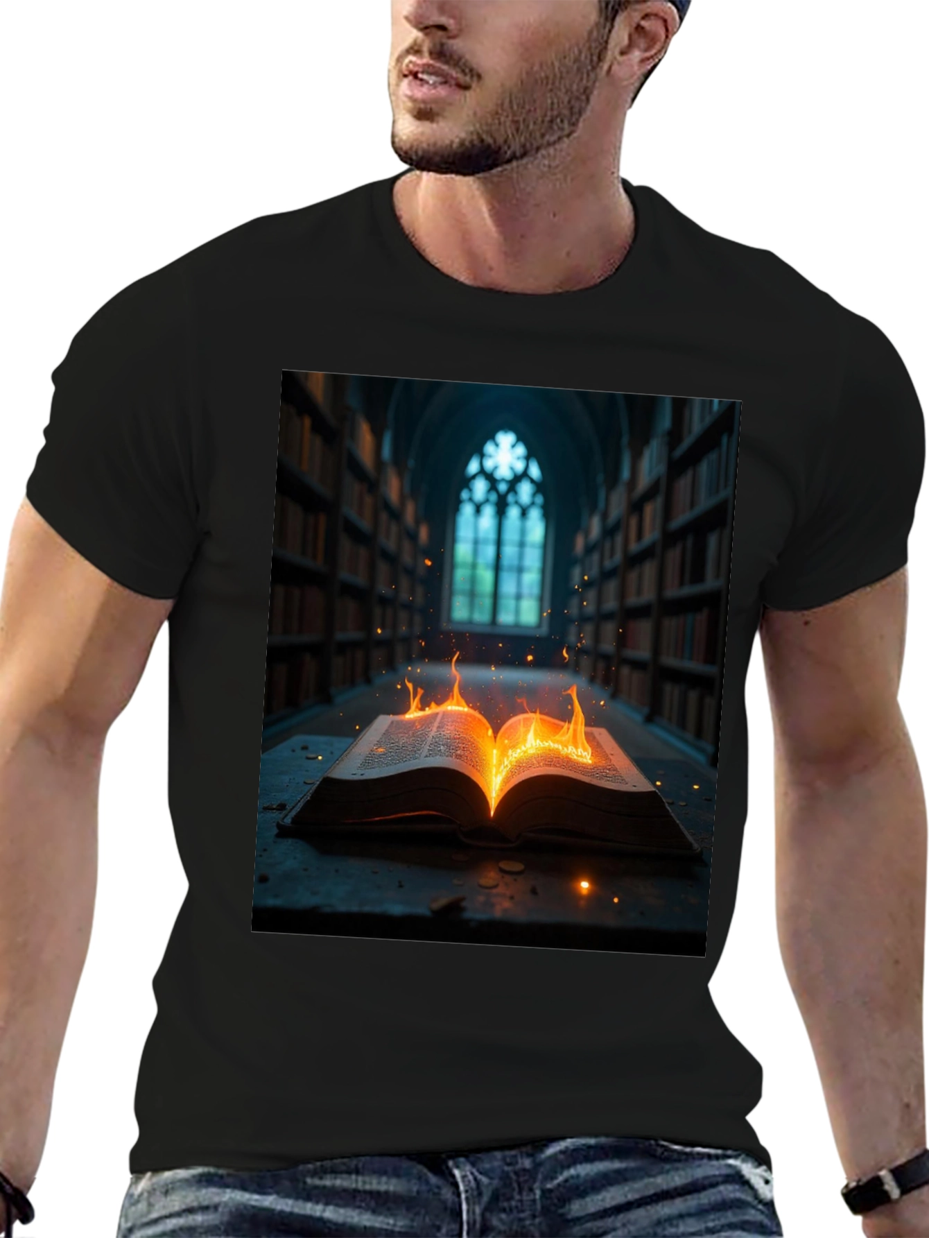 Black Mystical Burning Book Graphic Tee view 6