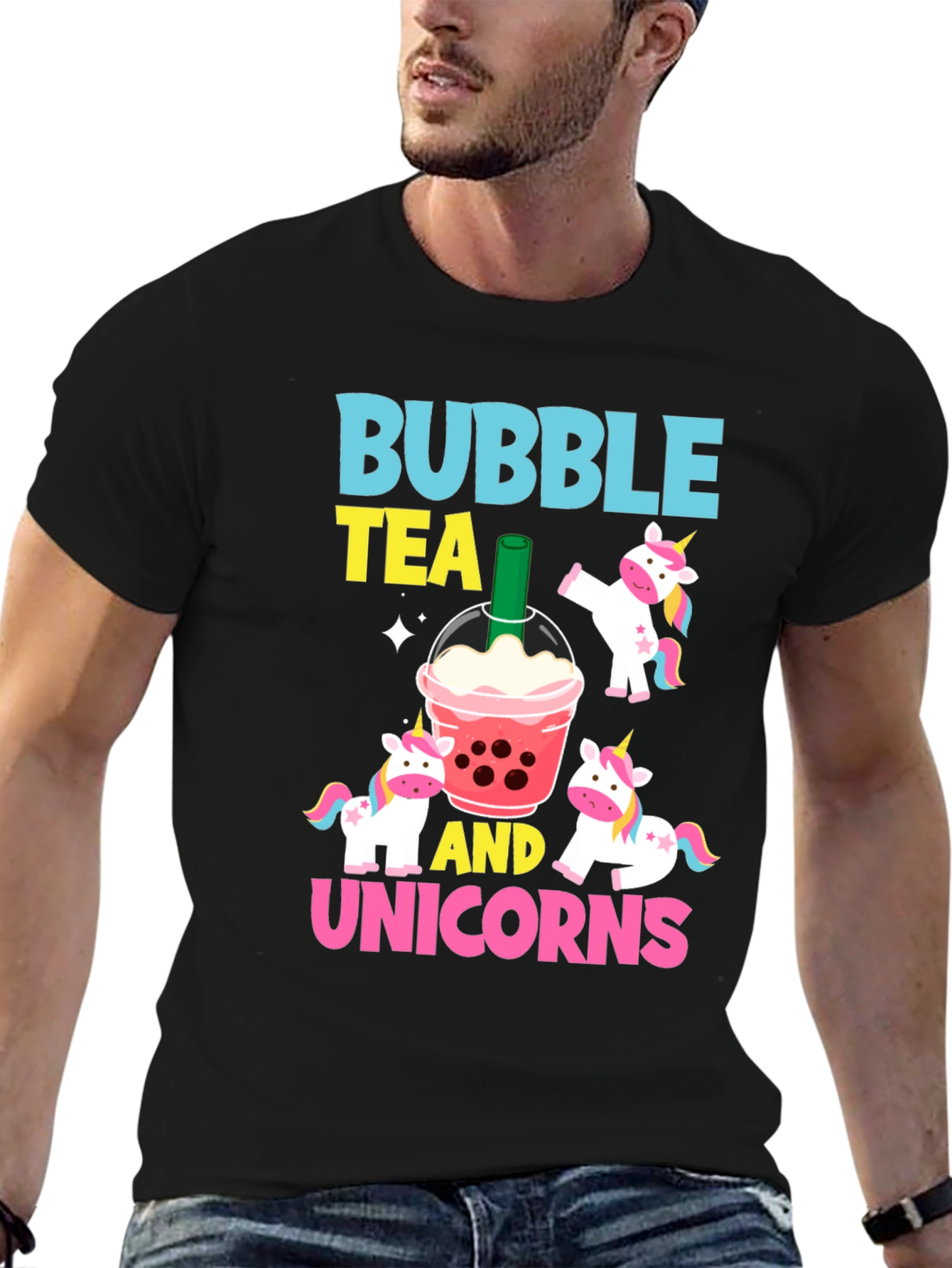 Black Bubble Tea & Unicorns Graphic Tee view 6
